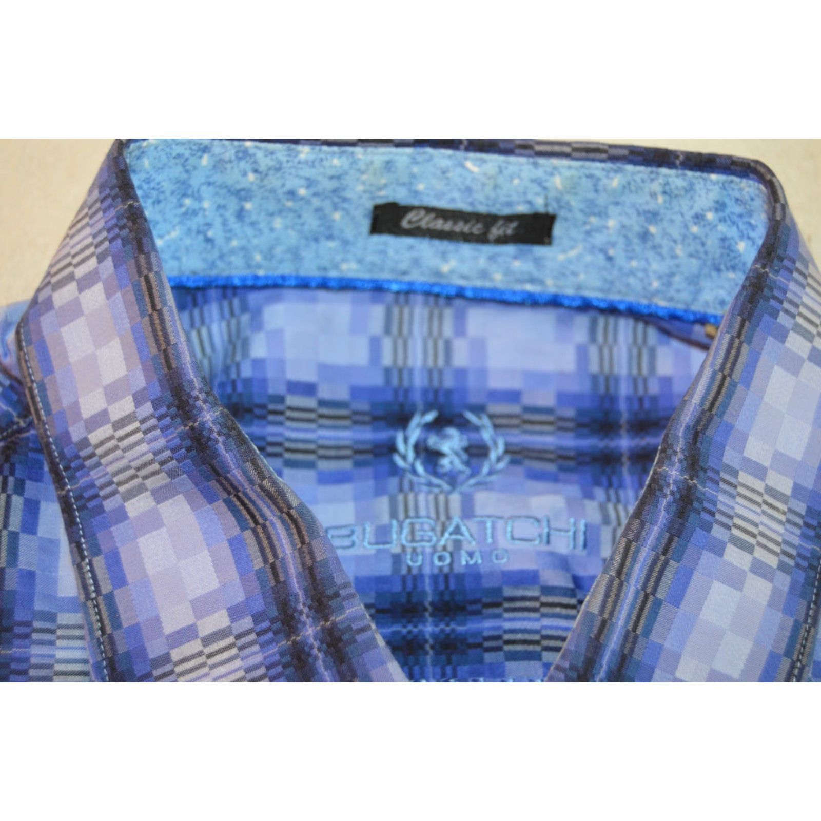 BUGATCHI Bugatchi Shirt Men's Blue Plaid Button-Up Casual Classic Fit Size US L / EU 52-54 / 3 - 3 Thumbnail