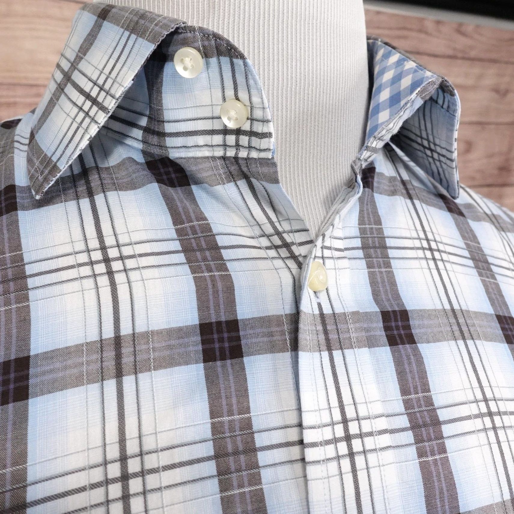 Vintage VINTAGE Thomas Dean Dress Shirt Mens 2XL Blue Gray Plaid Long Sleeve Cotton Size 48R - 7 Thumbnail