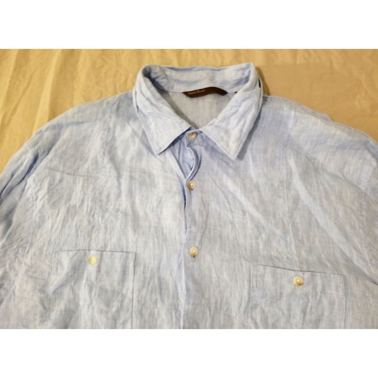 Perry Ellis VINTAGE Perry Ellis Mens Linen Dress Shirt XL Blue Button-Up Long Sleeve Size 46R - 2 Thumbnail