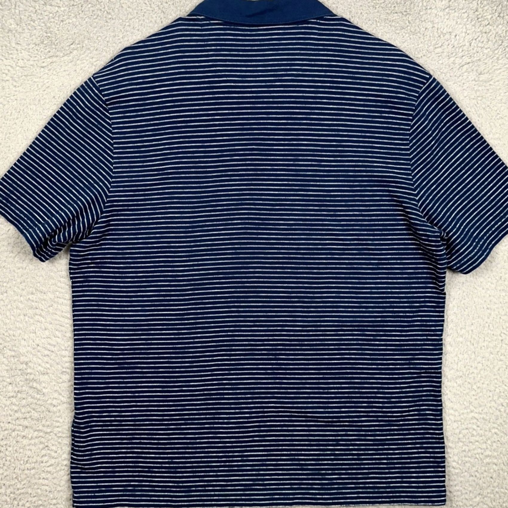 UNTUCKit UNTUCKit Polo Shirt Mens L Navy White Striped Polo Shirt Casual Prep Short Sleeve Spread Collar 100% Cotton EUC Size US L / EU 52-54 / 3 - 3 Thumbnail