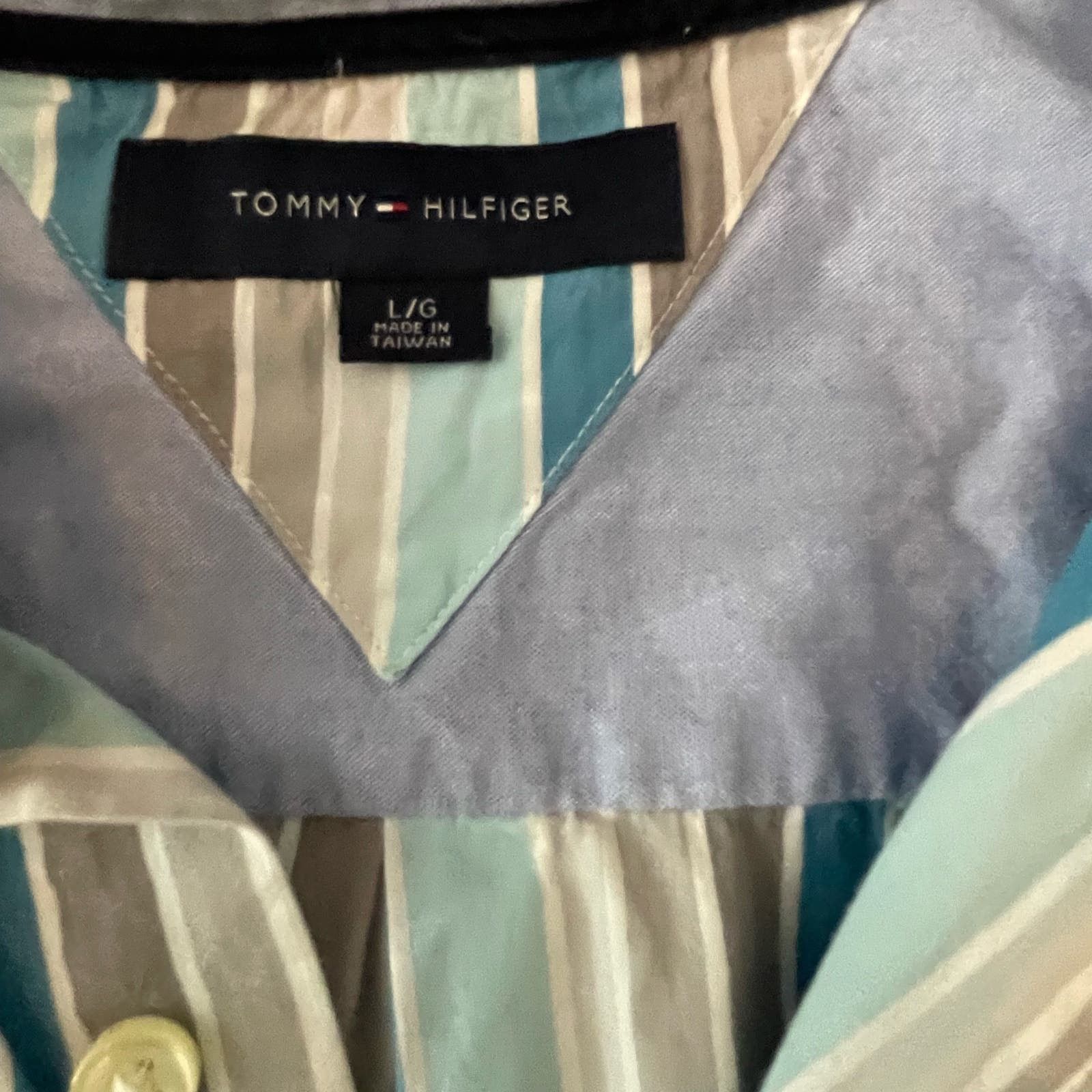 Tommy Hilfiger Tommy Hilfiger Mens Blue Gray Striped Shirt Button Large Size US L / EU 52-54 / 3 - 3 Thumbnail