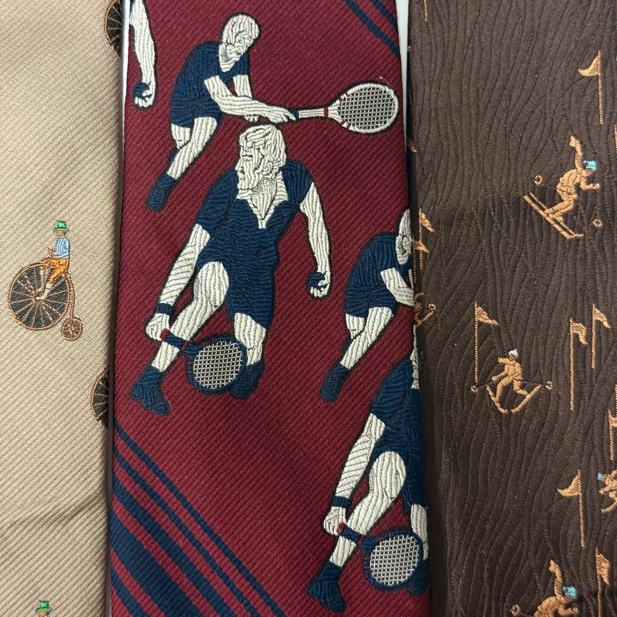 Other 3 pc 70's SPORTS Necktie Lot Mod SKIING Tennis DISCO Ties Size ONE SIZE - 3 Thumbnail