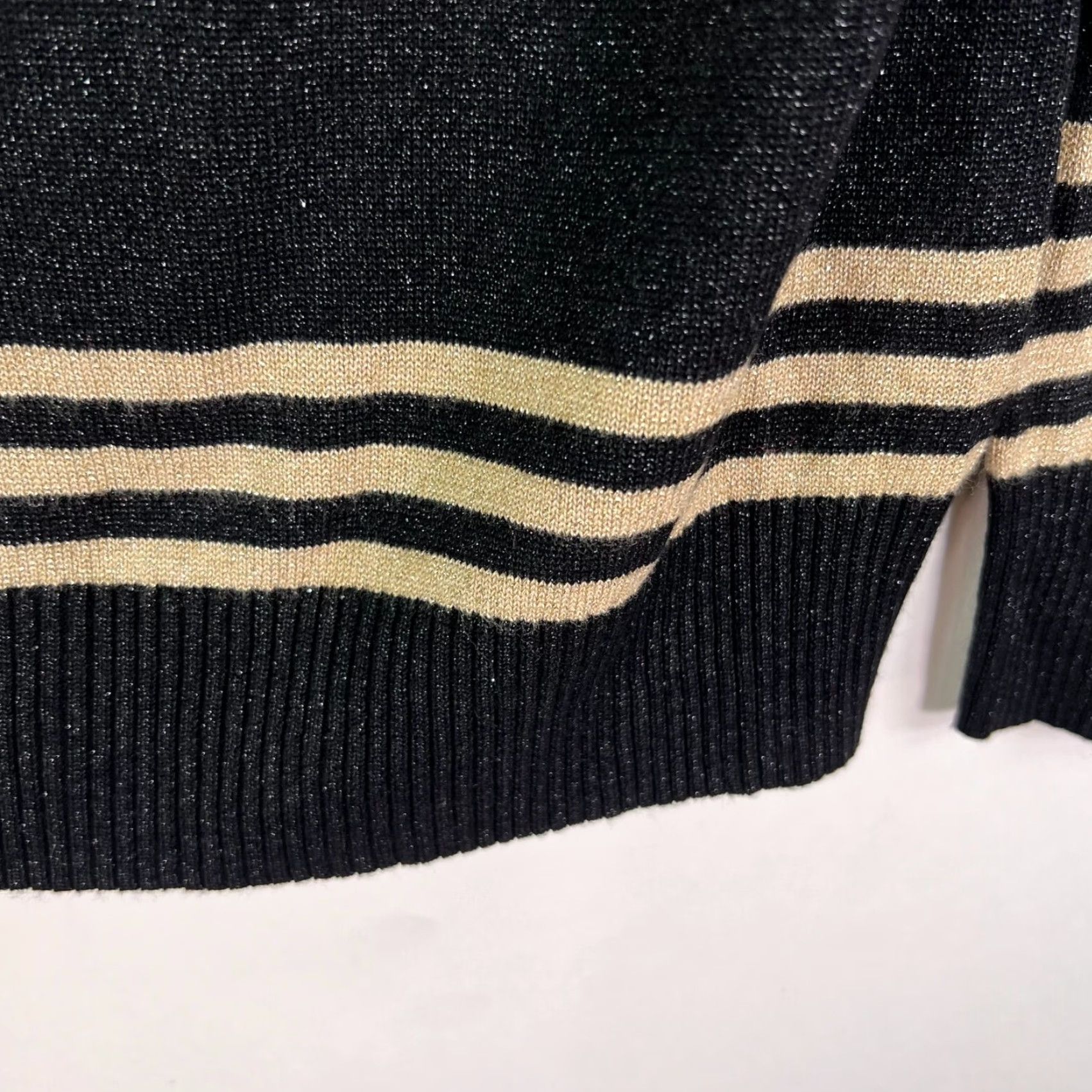 Vintage Joseph A Metallic Striped Cowl Neck Sweater Womens PM Black/Tan Size M / US 6-8 / IT 42-44 - 4 Thumbnail