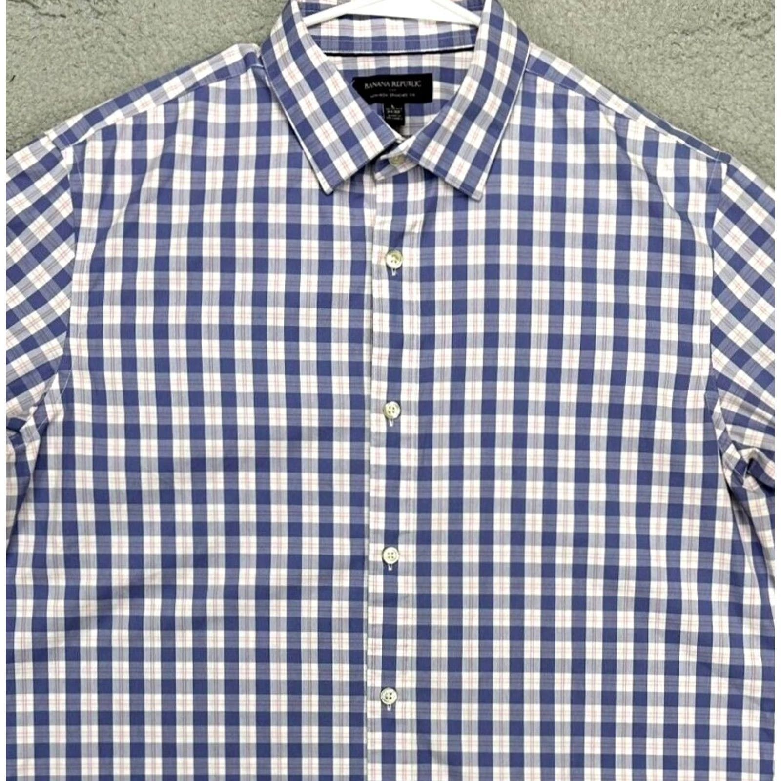 Banana Republic Banana Republic Shirt Adult Large 16-16.5 34-35 Purple Plaid Dress Button Up Men Size 42R - 2 Thumbnail
