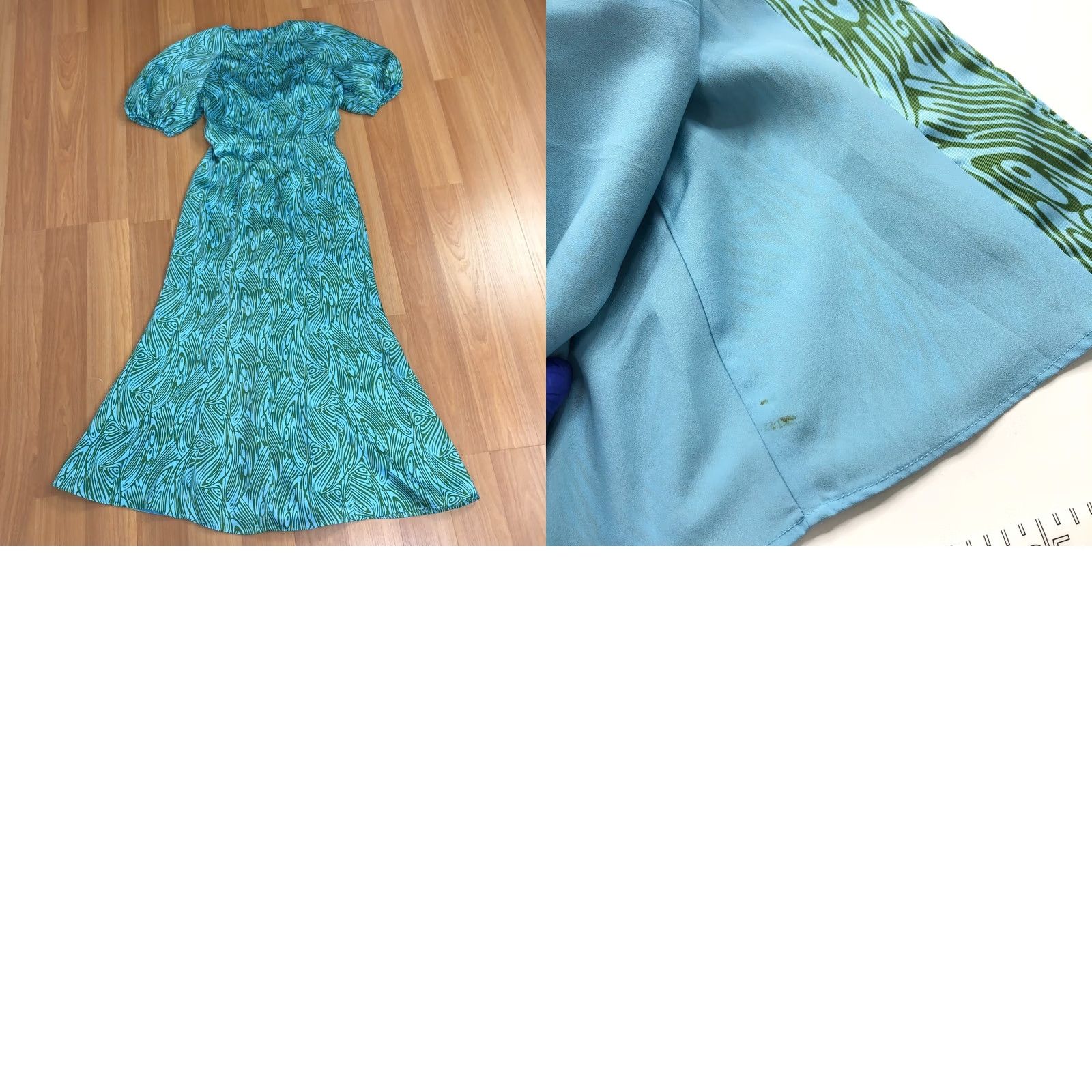 Cinq a Sept Cinq a Sept Dress Mermaid Puff Sleeve Zip Open Front 4 Polyester Blue Green Dress Shirt Womens Regular Blue Modern Geometric Pattern Long Dress Size S / US 4 / IT 40 - 10 Thumbnail