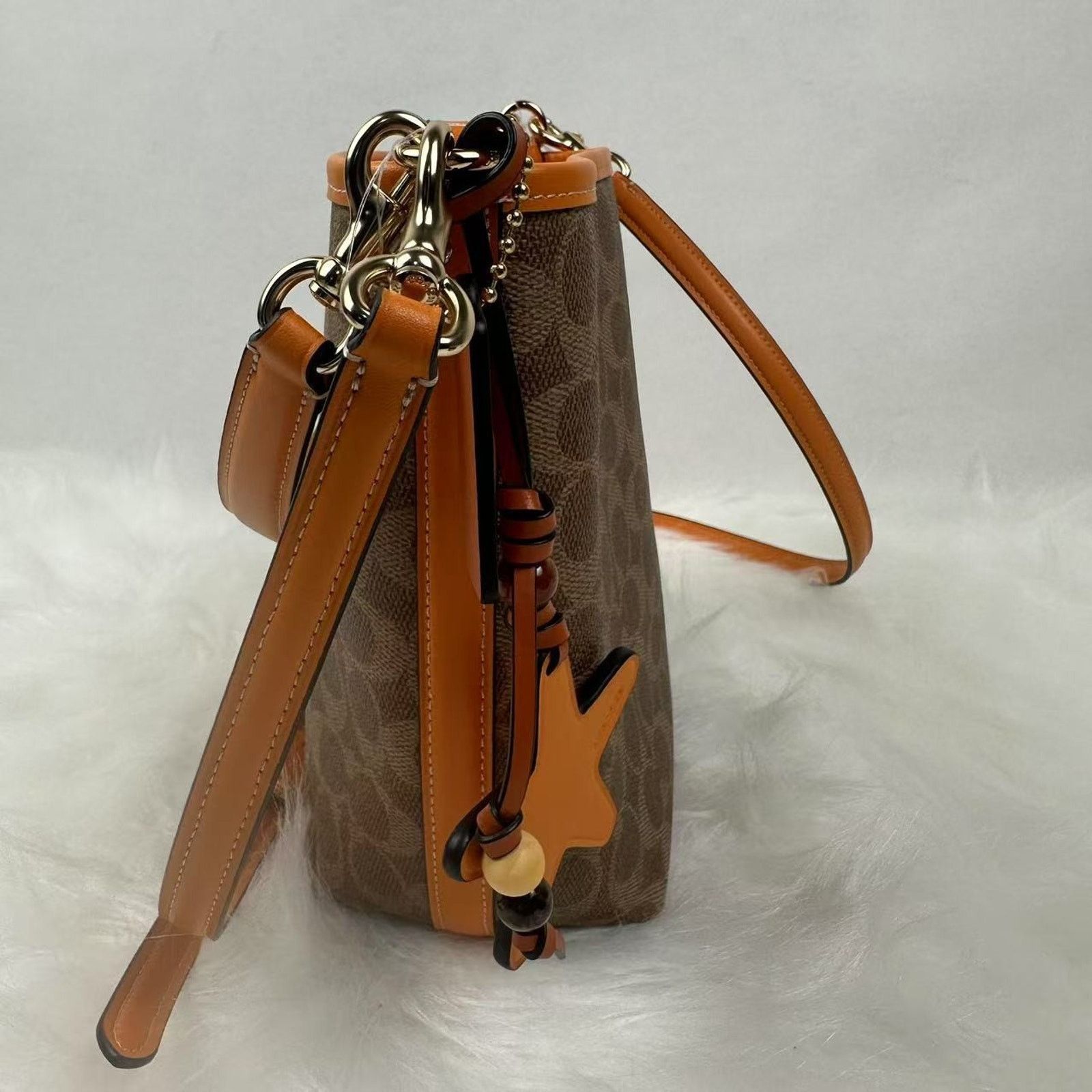 Coach Coach City Bucket Sig Canvas Star Charm Tan/Bright Mandarin Size ONE SIZE - 3 Thumbnail