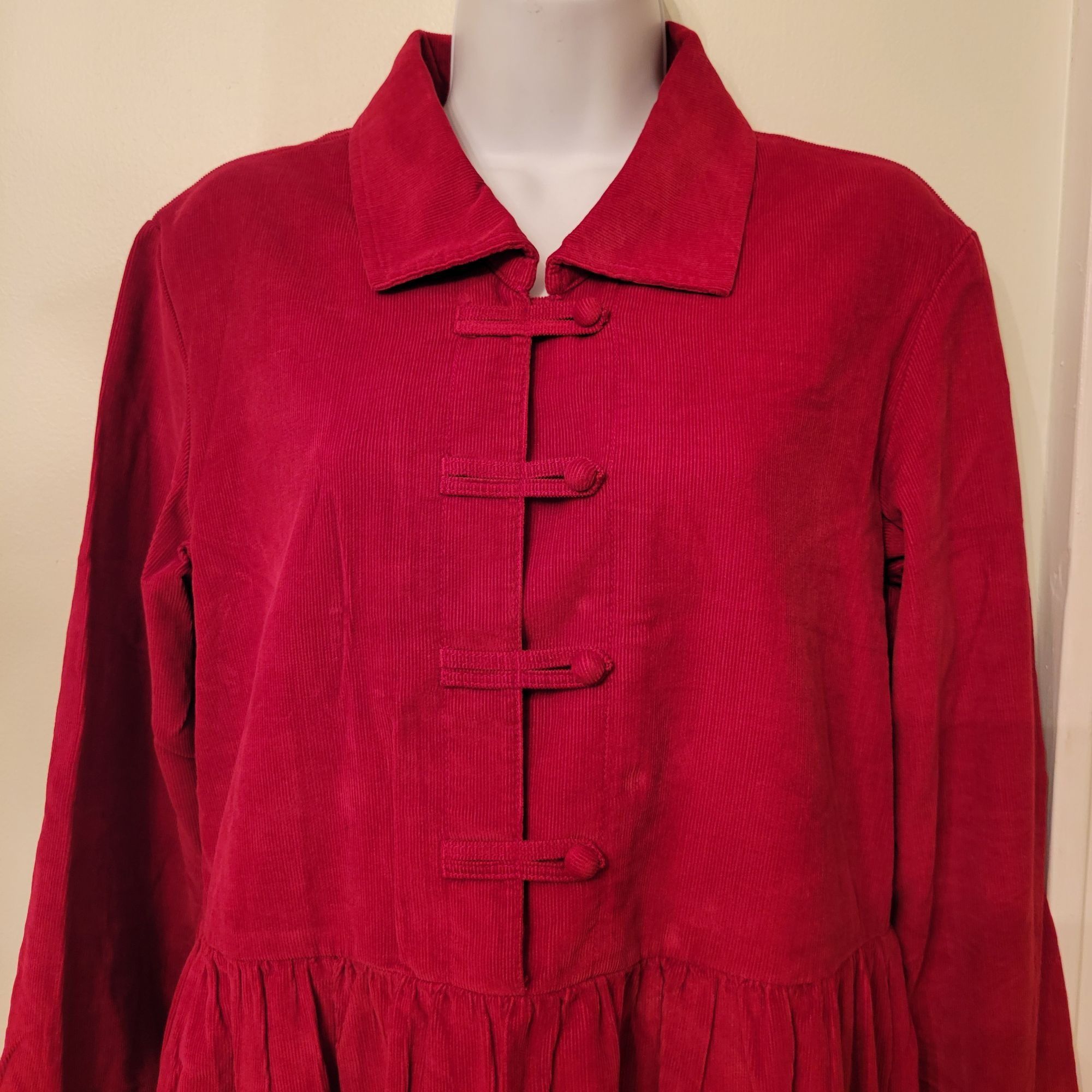 Eddie Bauer Eddie Bauer S Red Corduroy Long Sleeve Button Up Maxi Dress Size S / US 4 / IT 40 - 2 Thumbnail