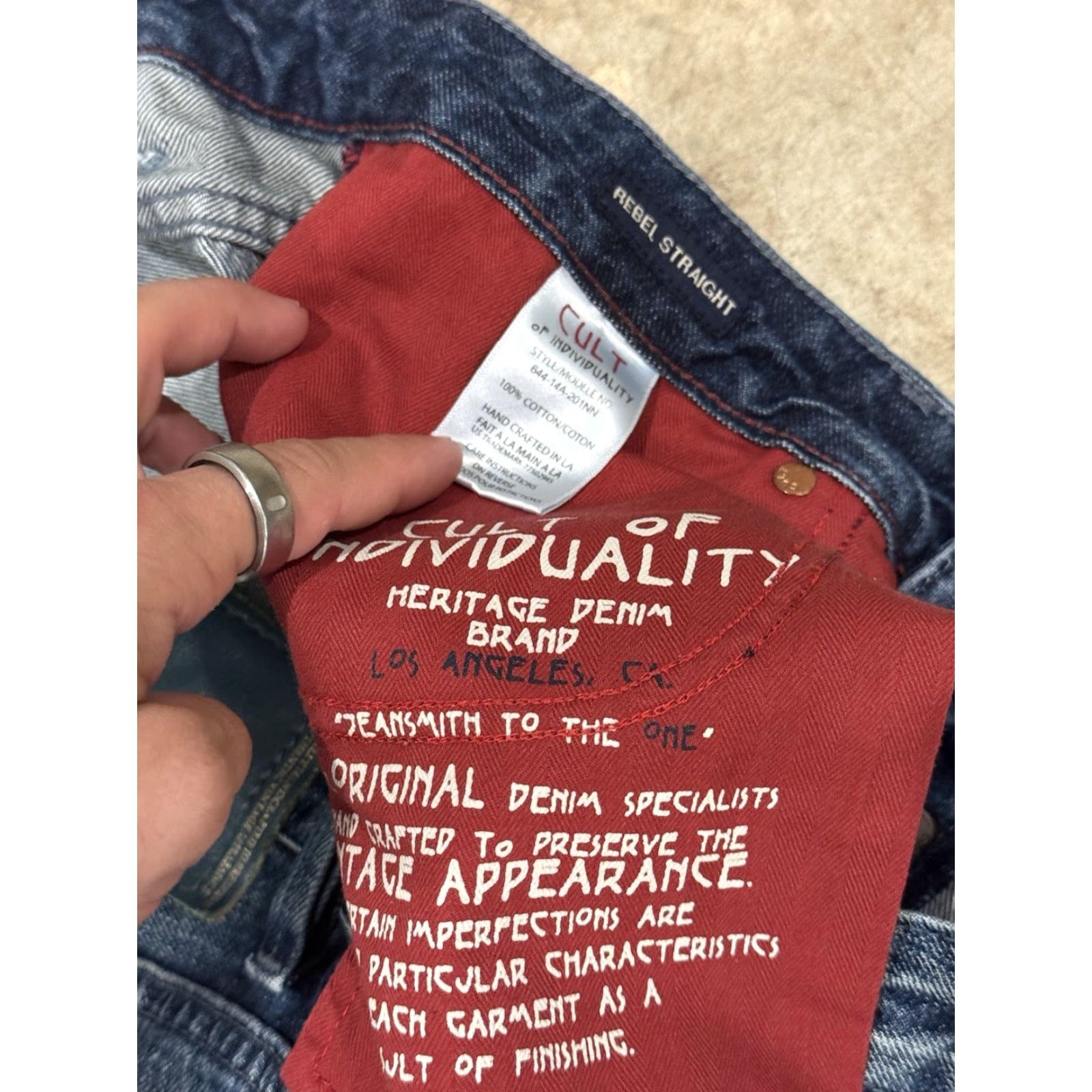Cult Of Individuality Cult of Individuality Jeans Mens 38x28 Blue Rebel Straight Selvedge Whiskers 5-Pocket Design Distressed Logo Size US 38 / EU 54 - 5 Thumbnail
