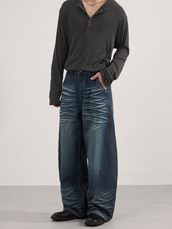 Japanese Brand American loose men's whisker loose-fitting curved jeans Size US 32 / EU 48 - 3 Thumbnail