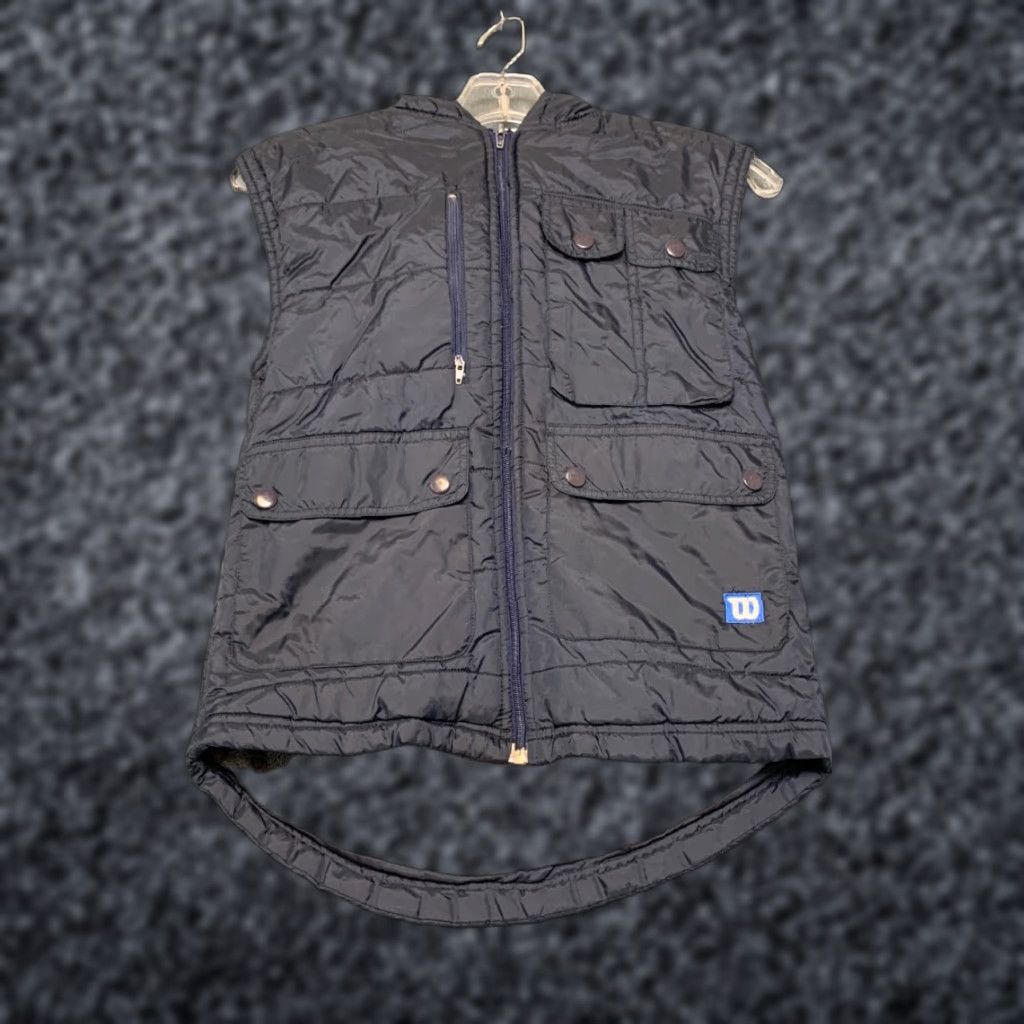 Wilson VINTAGE Wilson Puffer Vest Mens Small Navy Blue Nylon Sherpa Fleece Lined Quilted Hooded Size US S / EU 44-46 / 1 - 1 Thumbnail