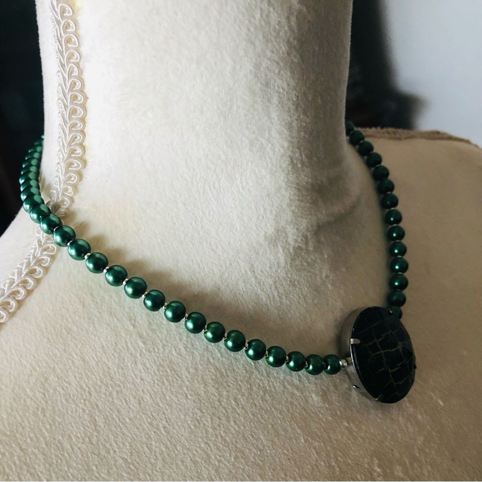 Handmade Handcrafted repurpose animal print stone Pearl necklace Size ONE SIZE - 4 Thumbnail