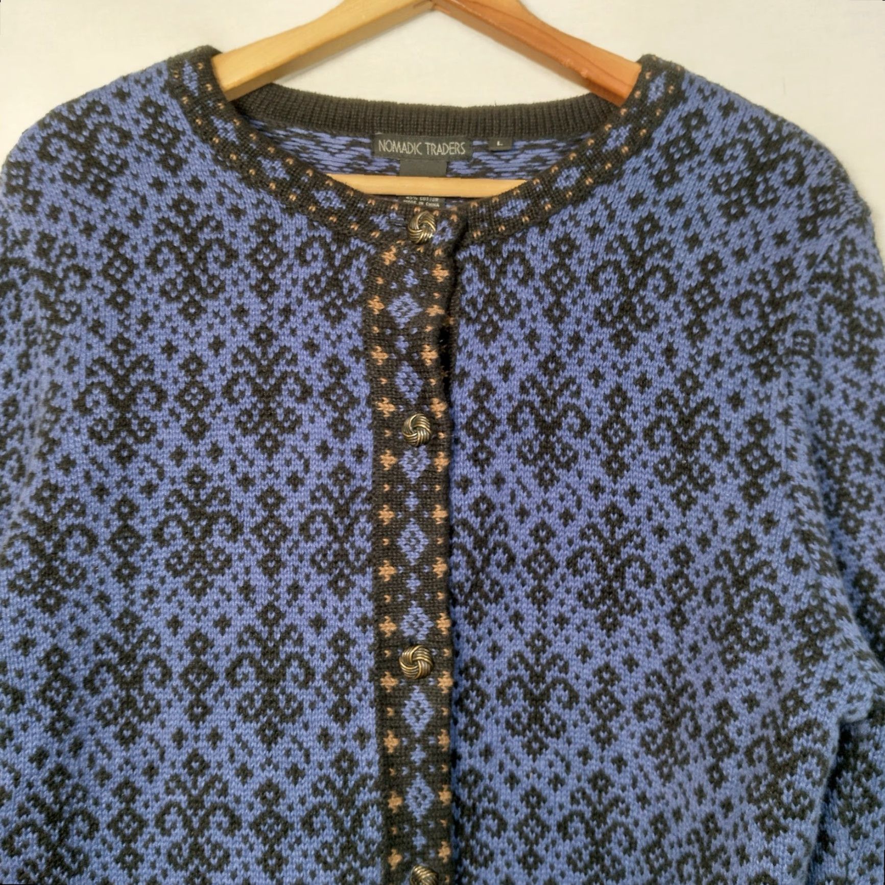 Vintage VINTAGE Nomadic Traders Cardigan Sweater Women L Blue Fleur De Lis Nordic Button Up Cardigan Womens Large Size L / US 10 / IT 46 - 3 Thumbnail