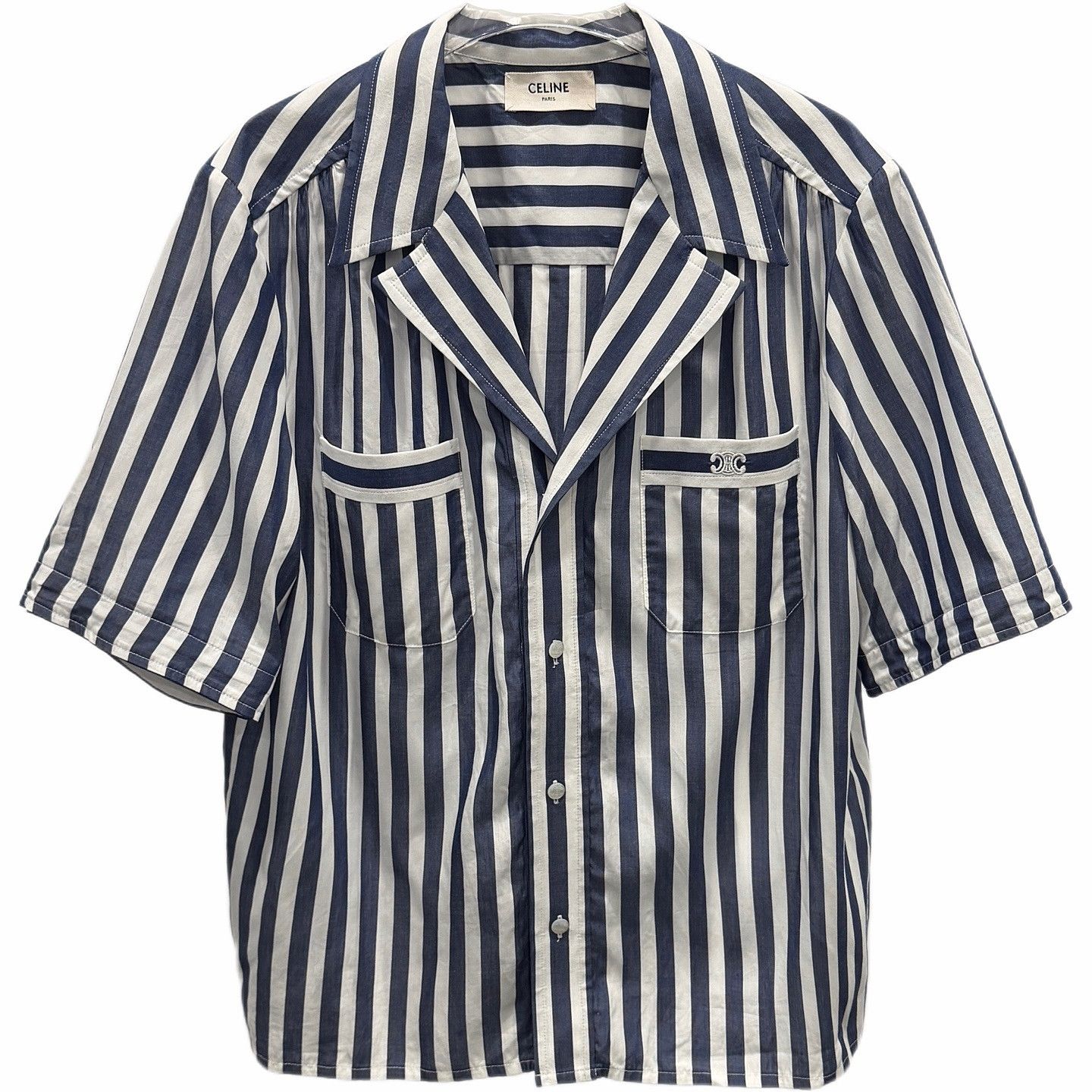Celine Celine Striped Logo Embroidery Button Up Shirt Size 40 Size M / US 6-8 / IT 42-44 - 1 Thumbnail