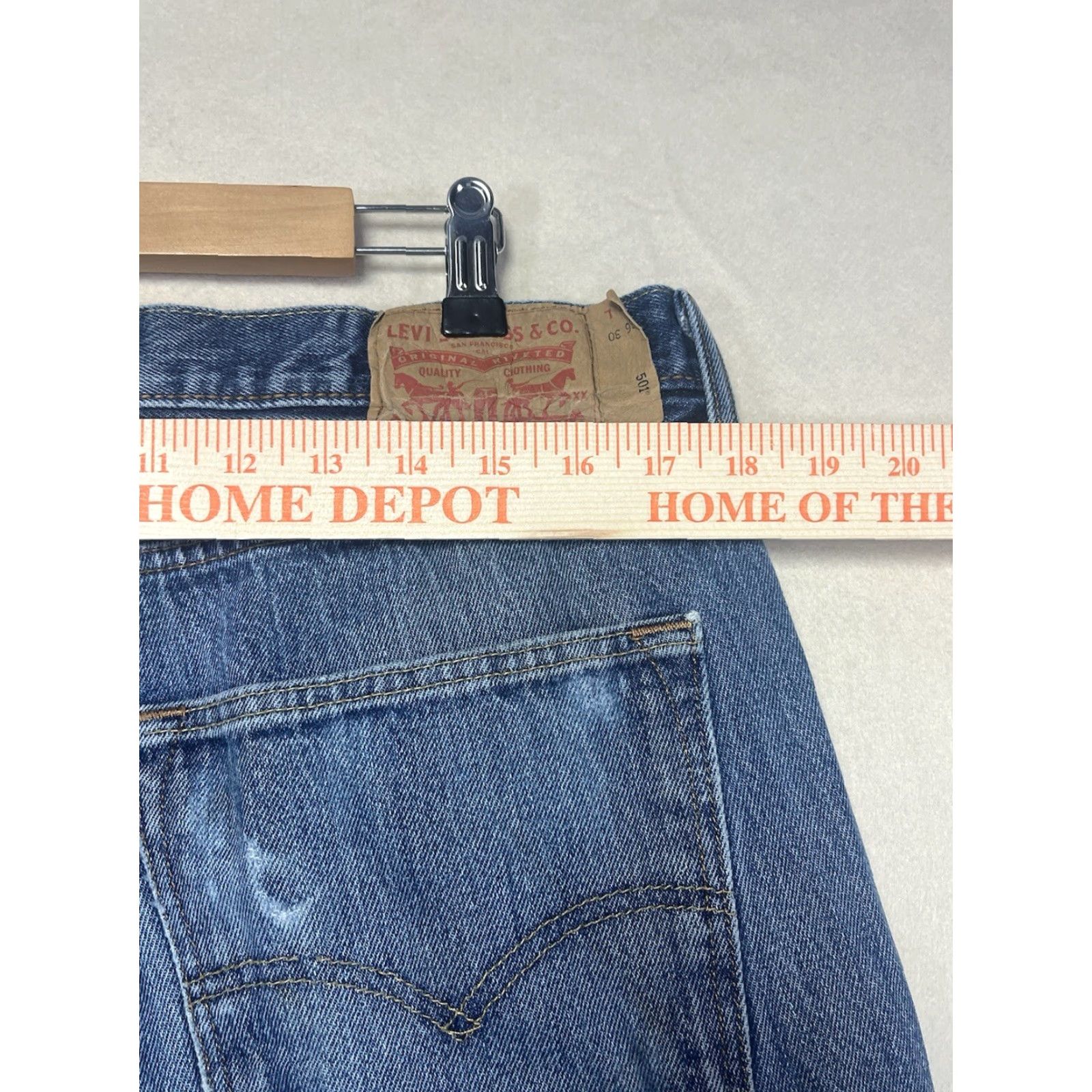 Levi's Levi's 501 Jeans Mens 36x30 Blue Medium Wash Distressed Button Fly Straight Leg 5-Pocket 90s USA Denim Cotton Casual Regular Mens Size US 36 / EU 52 - 3 Thumbnail