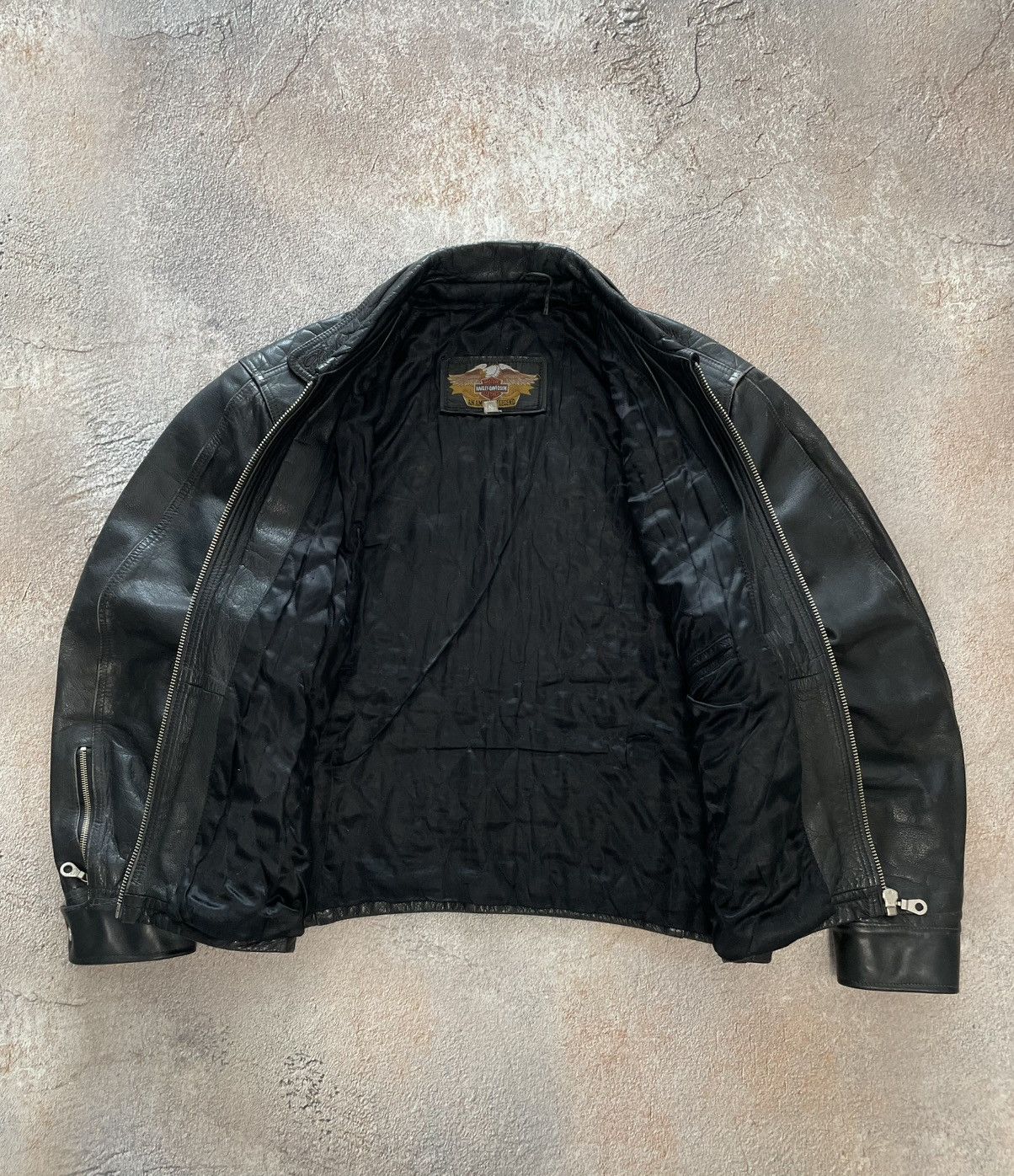 Harley Davidson Vintage Harley Davidson Heavy Leather Jacket Big Logo Size US XL / EU 56 / 4 - 7 Thumbnail