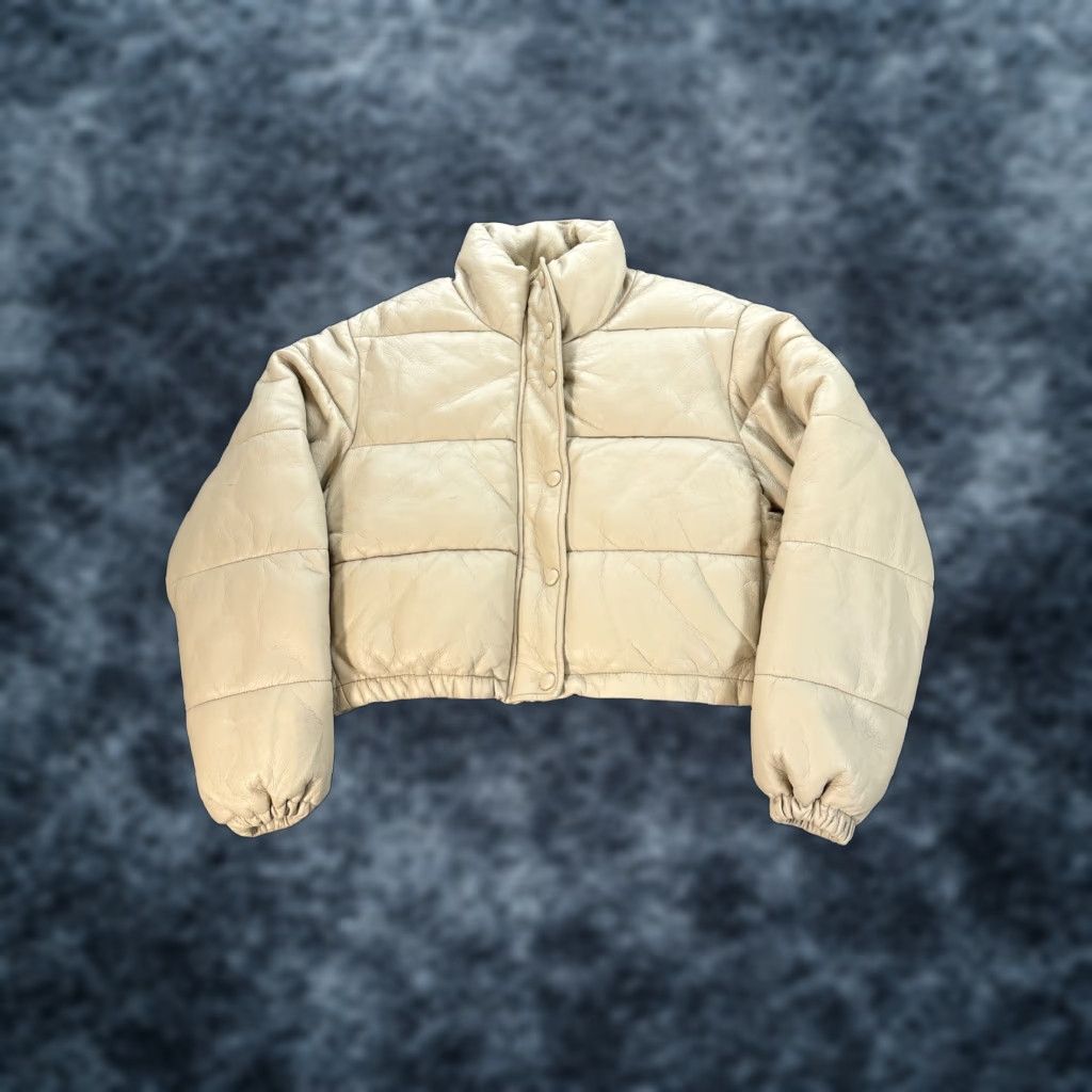 Zara Zara Faux Leather Puffer Jacket Womens Small Zip Cropped Winter Tan Brown Women N/A Size S / US 4 / IT 40 - 1 Thumbnail
