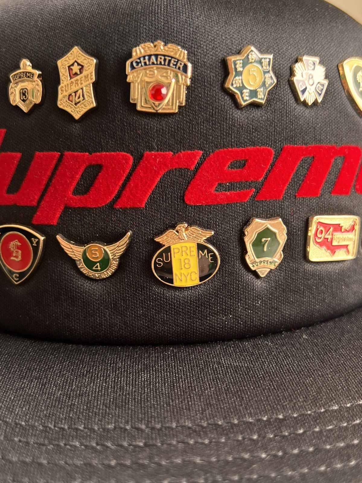 Supreme Supreme Pins Mesh Back 5 Panel Black cap hat snapback enamel Size ONE SIZE - 4 Thumbnail