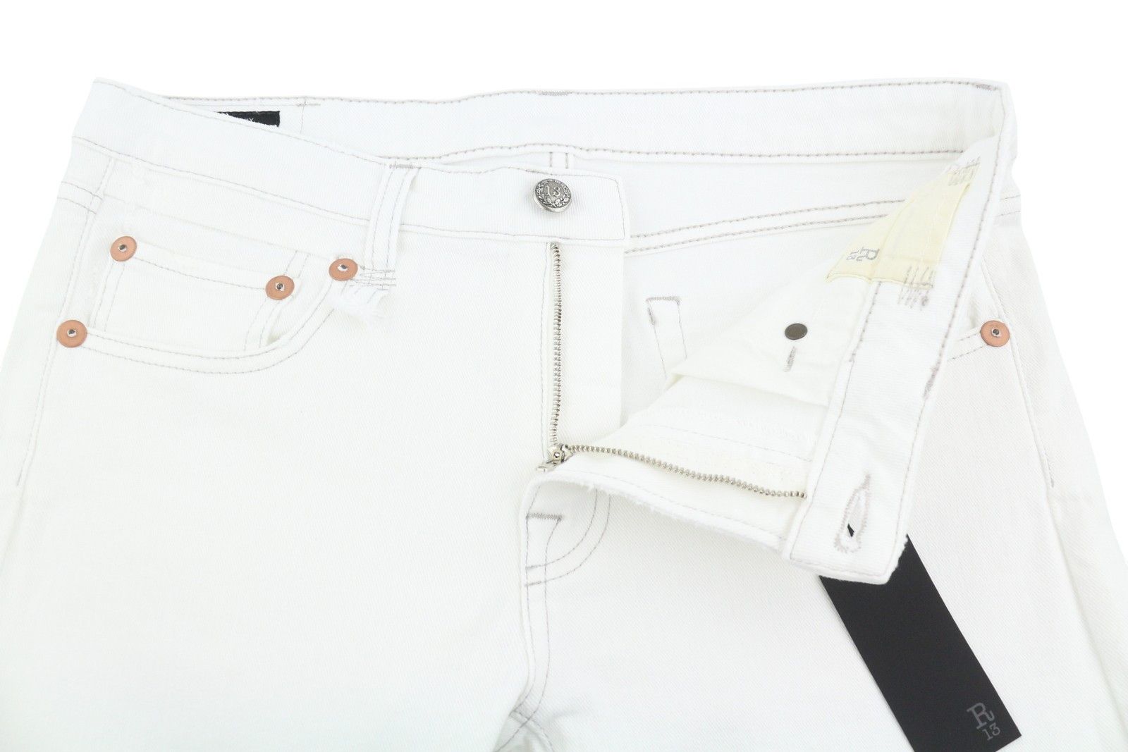 R13 BOY STRAIGHT 30 Bale White Cropped Ankle Zip Jeans 87159 Size 30" / US 8 / IT 44 - 5 Thumbnail