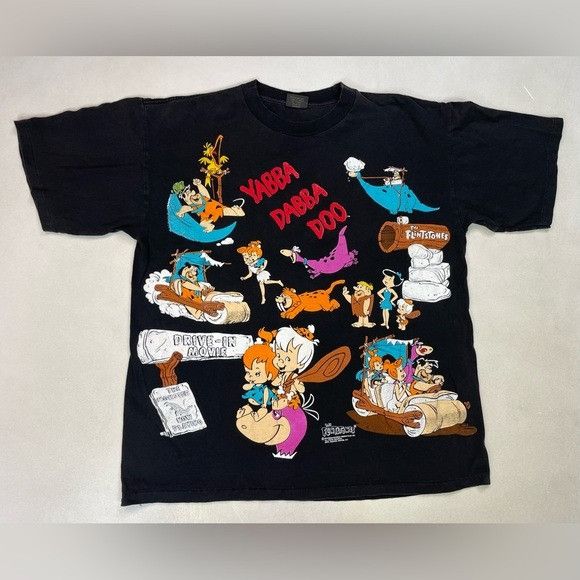 image of Vintage The Flintstones Yabba Dabba Doo 1994 T-Shirt 90's in Black, Men's (Size XL)