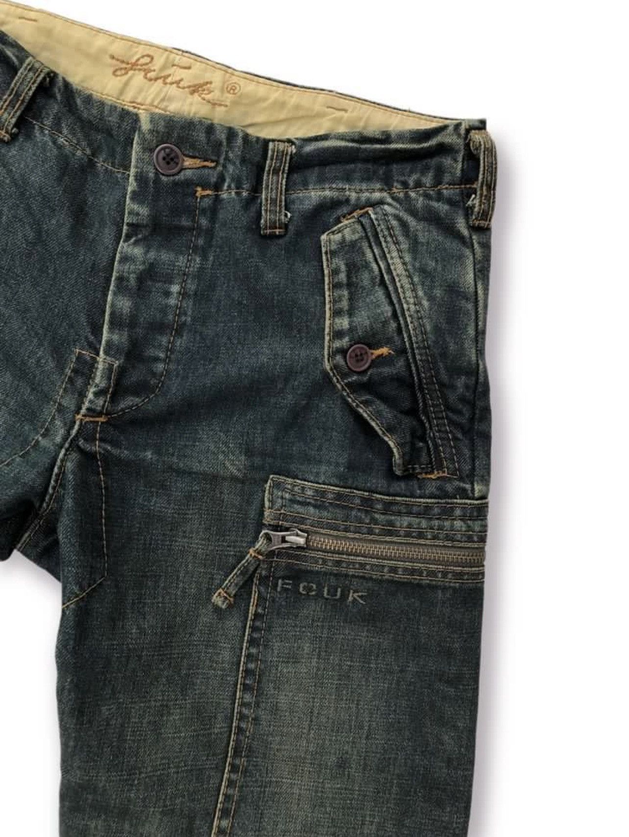 FCUK × French Connection 🔥 S/S 2010 FCUK BONDAGE FLARE DENIM CARGO PANTS LGB STYLE Size US 31 - 6 Thumbnail