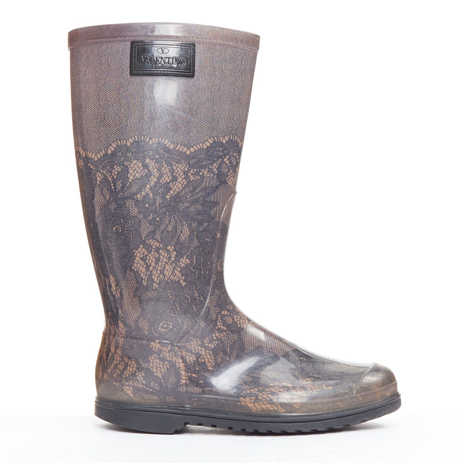 Valentino VALENTINO GARAVANI grey nude lace print rubber rain boots EU39 Size US 9 / IT 39 - 1 Thumbnail
