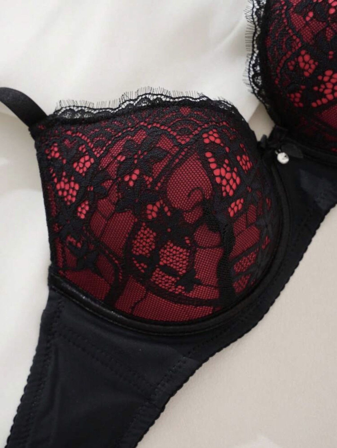 Other Chic Dark Red & Black Lace Underwire Bra Size ONE SIZE - 3 Thumbnail