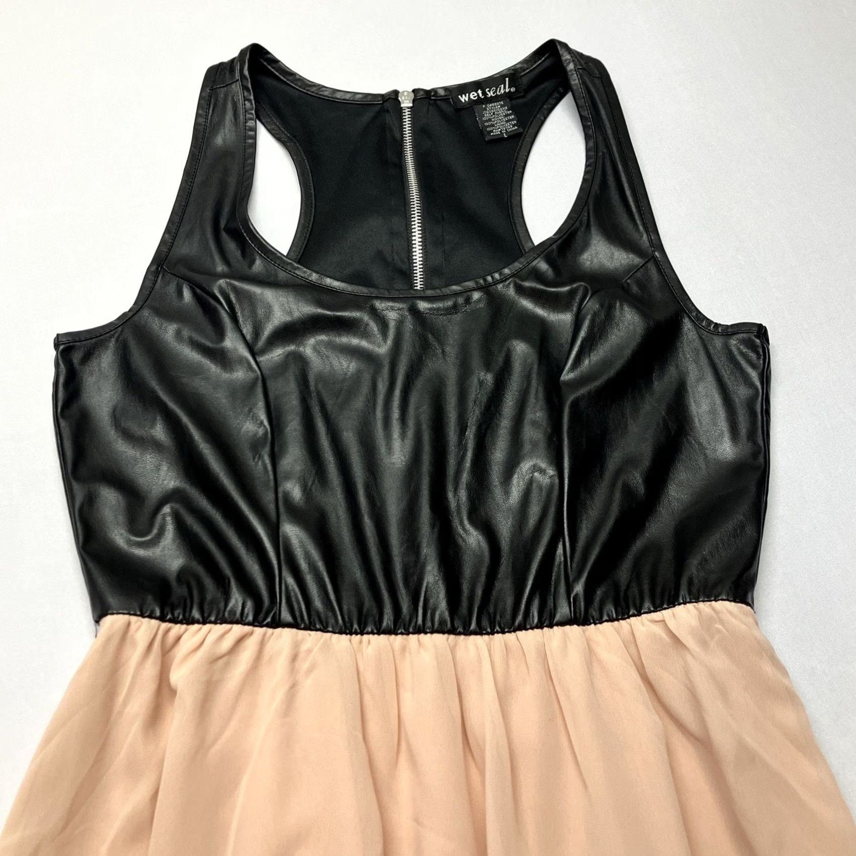 Vintage VINTAGE Wet Seal Dress Womens L Black HiLo Faux Leather Pink Chiffon Whimsygoth Ballerina Size Size L / US 10 / IT 46 - 3 Thumbnail