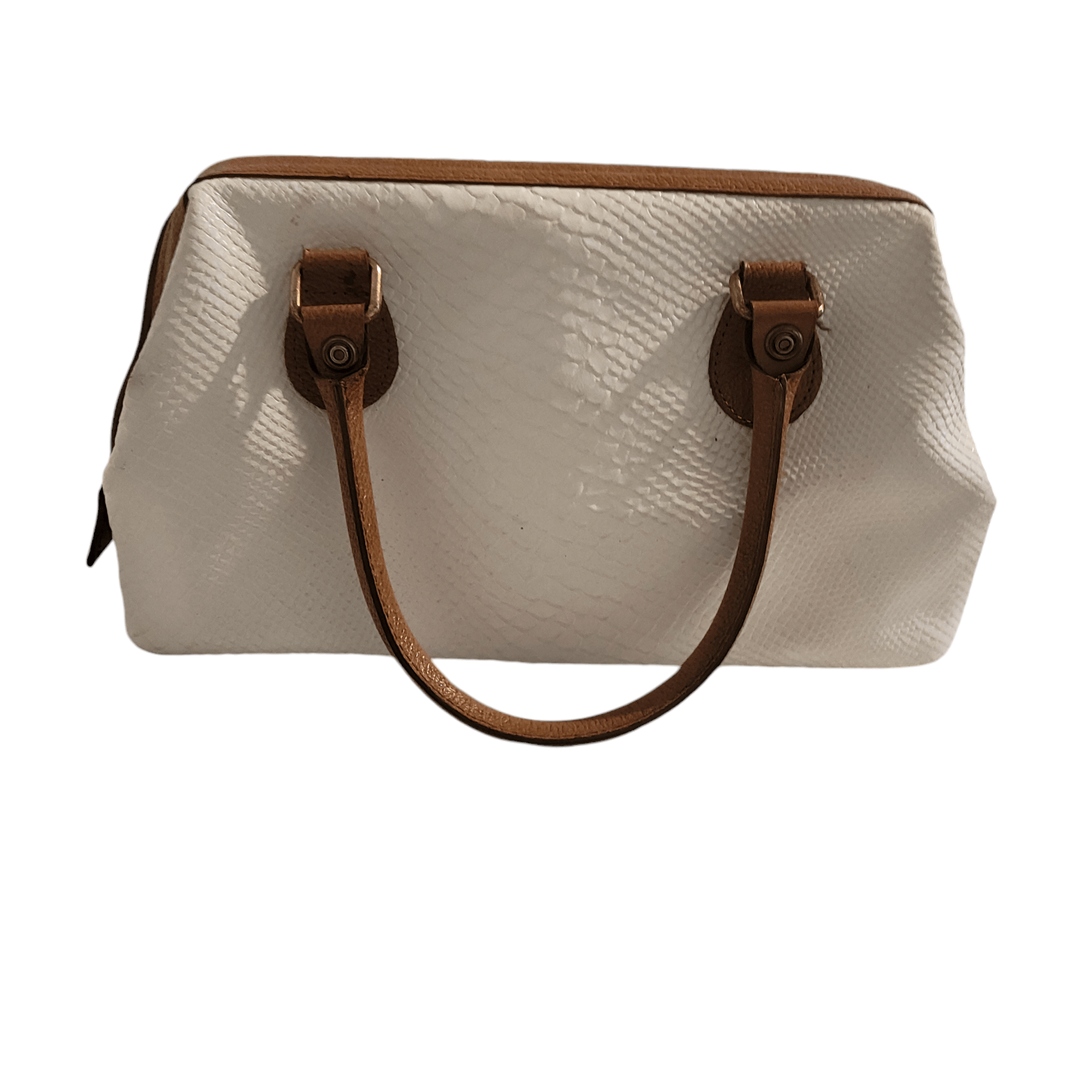 NBDN Nobrandedon Mido Leather White & Tan Snake Alligator Top Handle Bag Size ONE SIZE - 4 Thumbnail