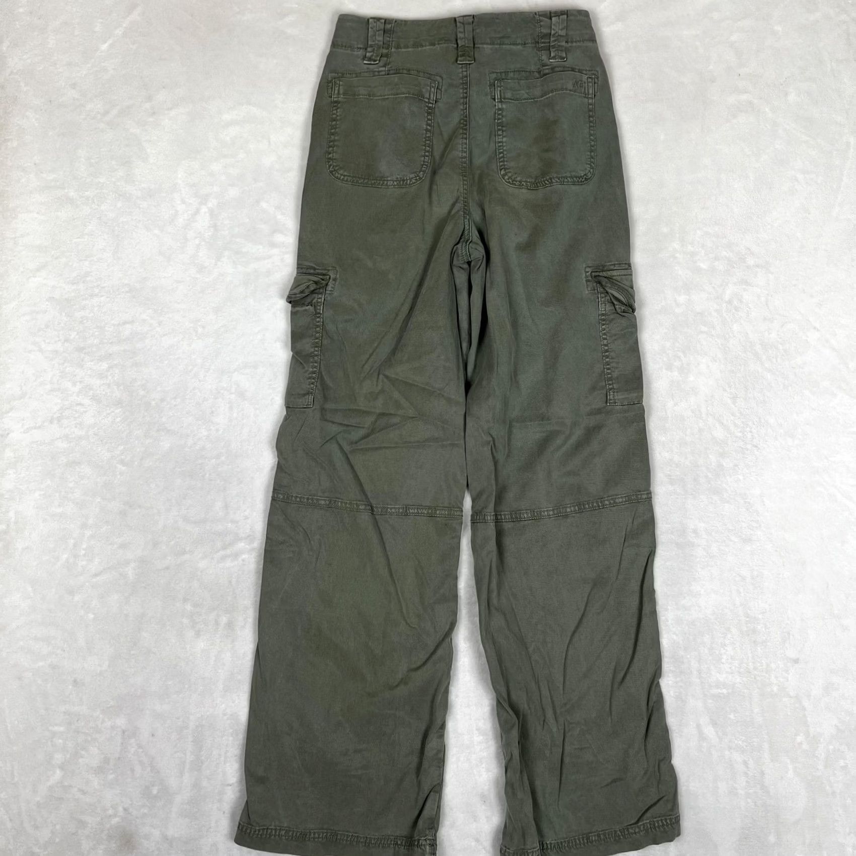 American Eagle Outfitters American Eagle Outfitters Cargo Pants Womens 00 Green Baggy Wide Leg Stretch Twill Pockets Logo Relaxed Casual Size 24" / US 00 / IT 34 - 7 Thumbnail