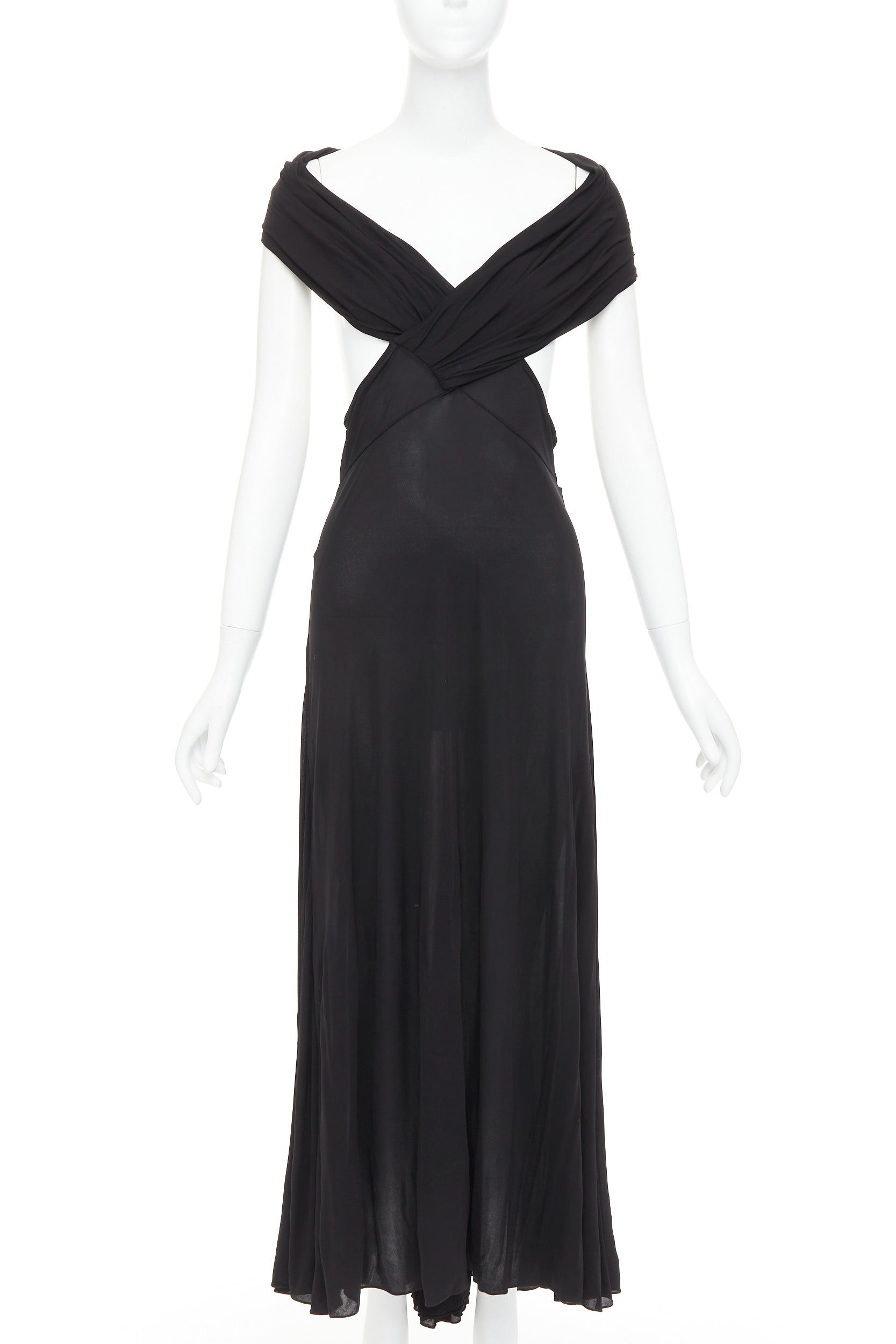 Saint Laurent Paris SAINT LAURENT 2022 black cut out gathered off shoulder open back midi dress FR38 S Size M / US 6-8 / IT 42-44 - 1 Thumbnail