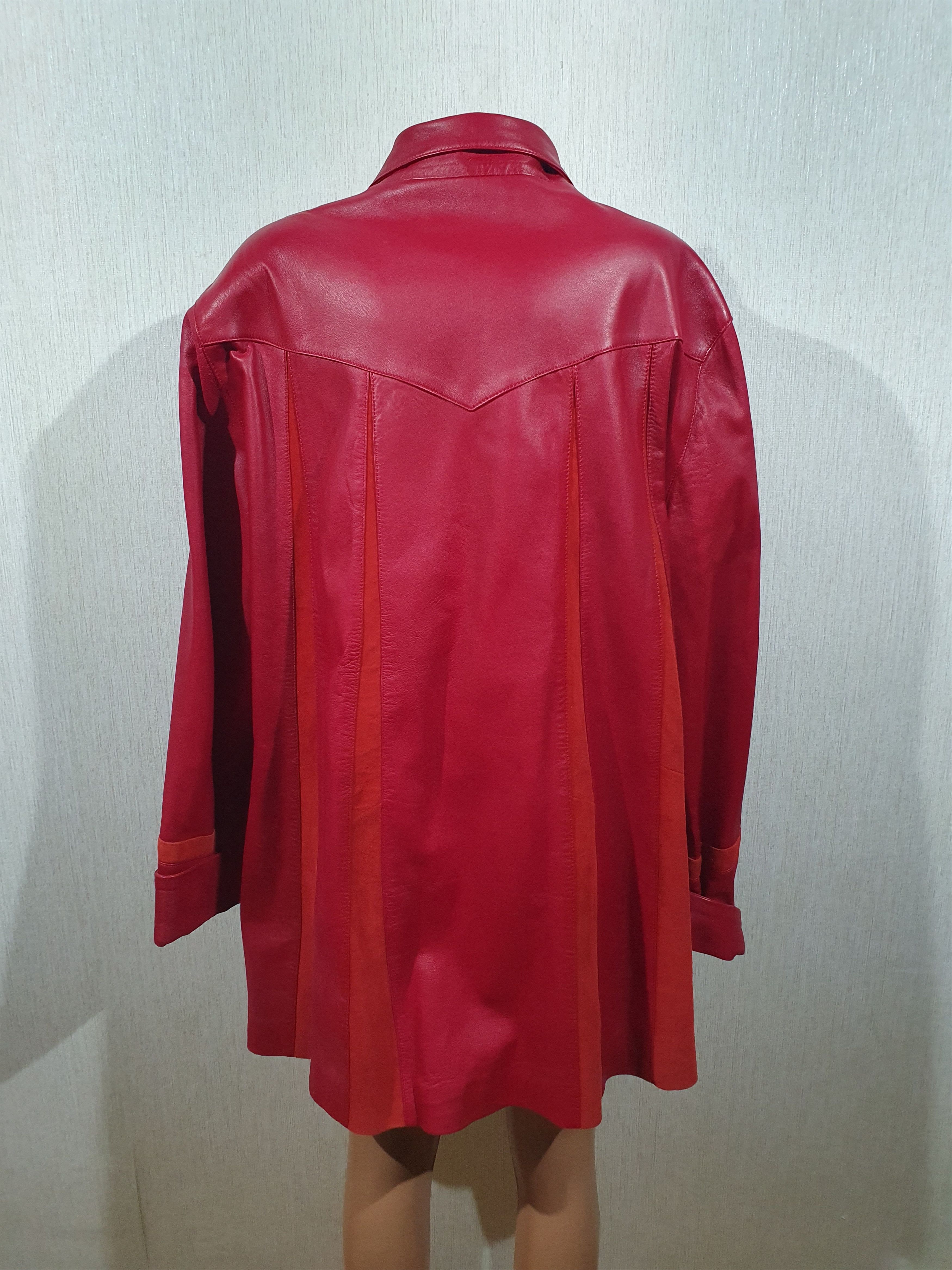Leather Women red jacket Size 3XL / US 20-22 - 3 Thumbnail