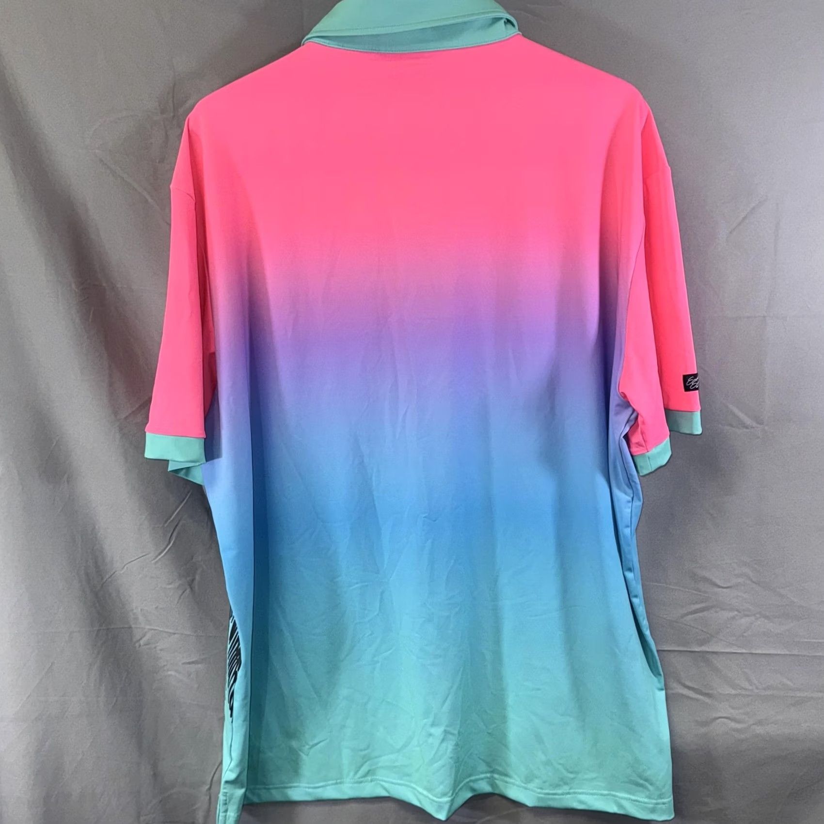 Vintage Sunday Swagger Polo Shirt Mens 2XL Pink Blue Ombre Palm Graphic Print Golf Tropical Beach Size US XXL / EU 58 / 5 - 2 Thumbnail