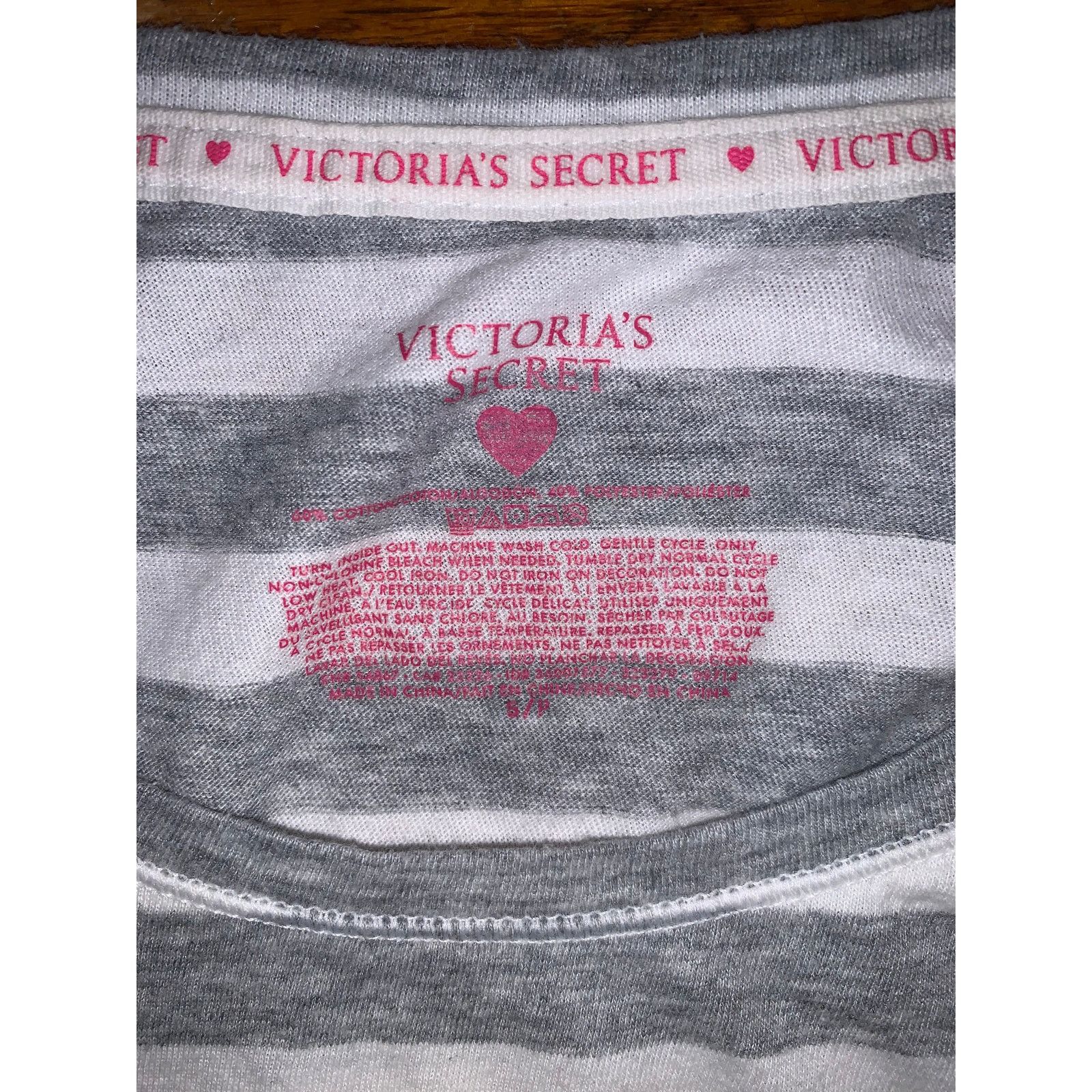 Victoria's Secret Victoria’s Secret LOVE Sleep Shirt Pink Gray Stripe LS Size S / US 4 / IT 40 - 4 Thumbnail
