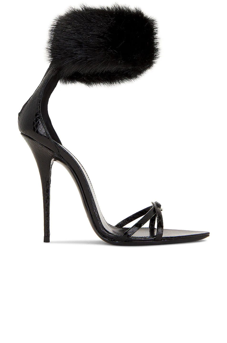 image of Saint Laurent Paris O1S1Wg110324 Satine Sandals In Lacquered Ayers In Black, Women's (Size 8)