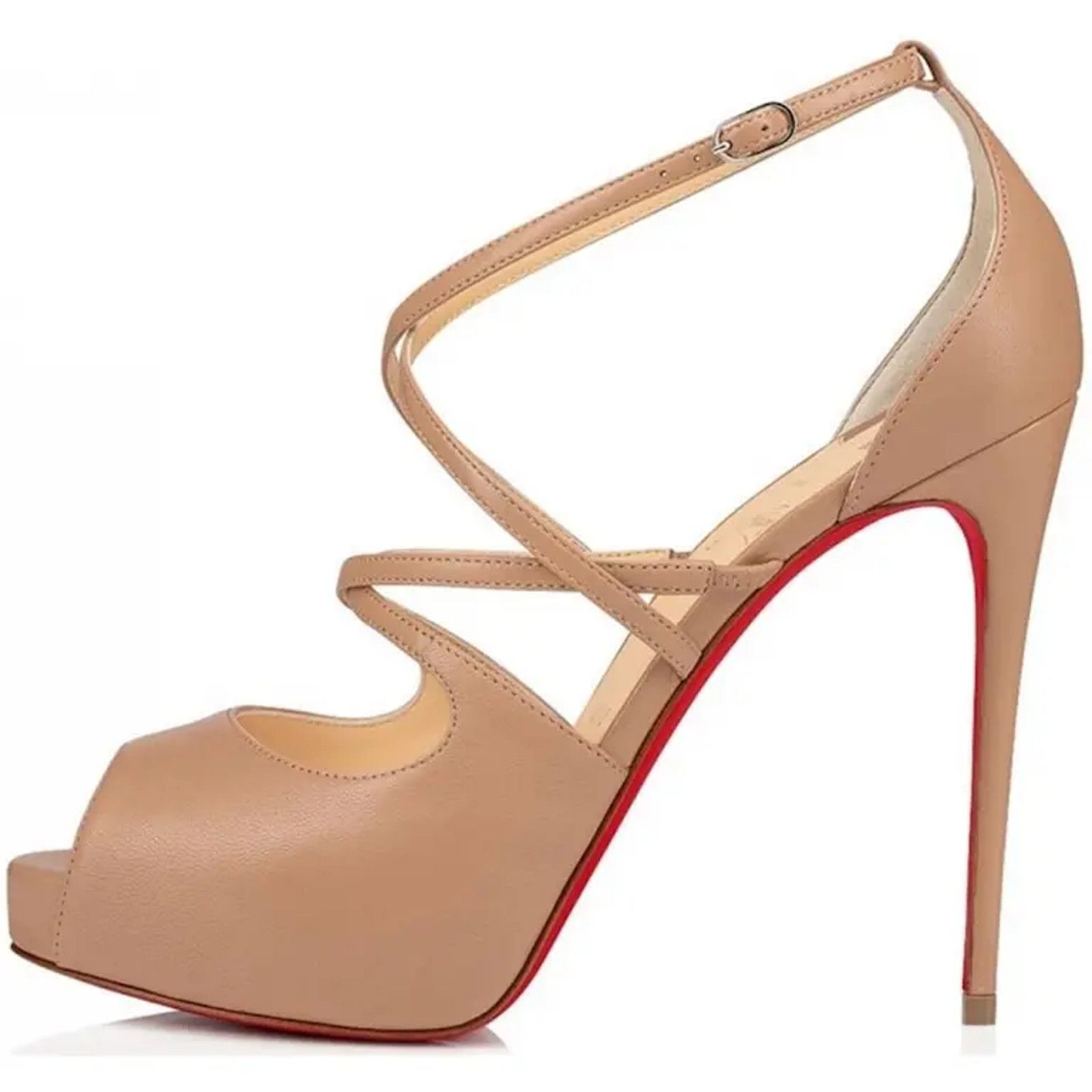 Christian Louboutin Holly Alta 120 Nude Criss Cross Strap Sandal Heel Pump 42 Size US 12 / IT 42 - 3 Thumbnail