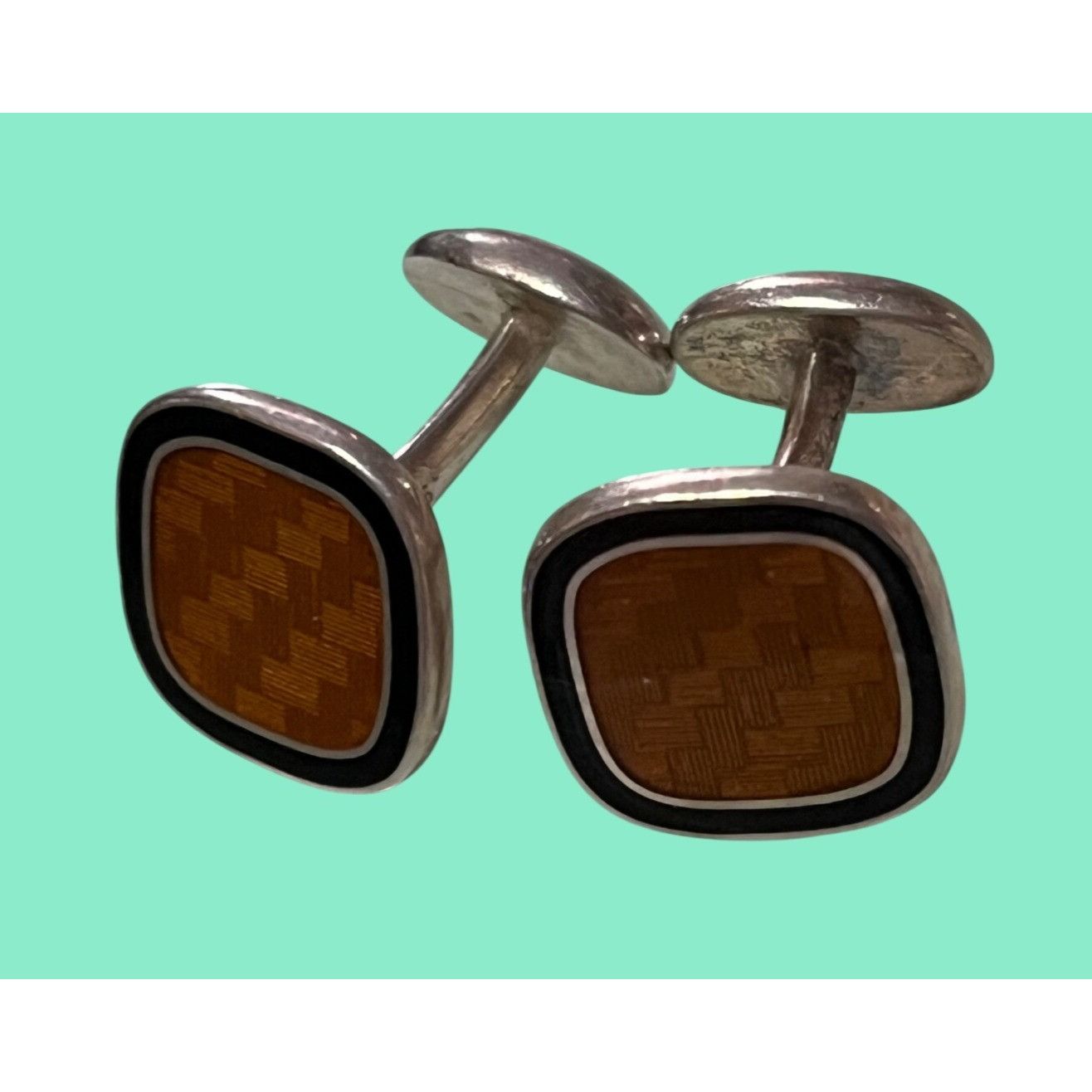 Other Sterling Silver & Enamel Cufflinks With Geometric Amber-Colo Size ONE SIZE - 1 Thumbnail