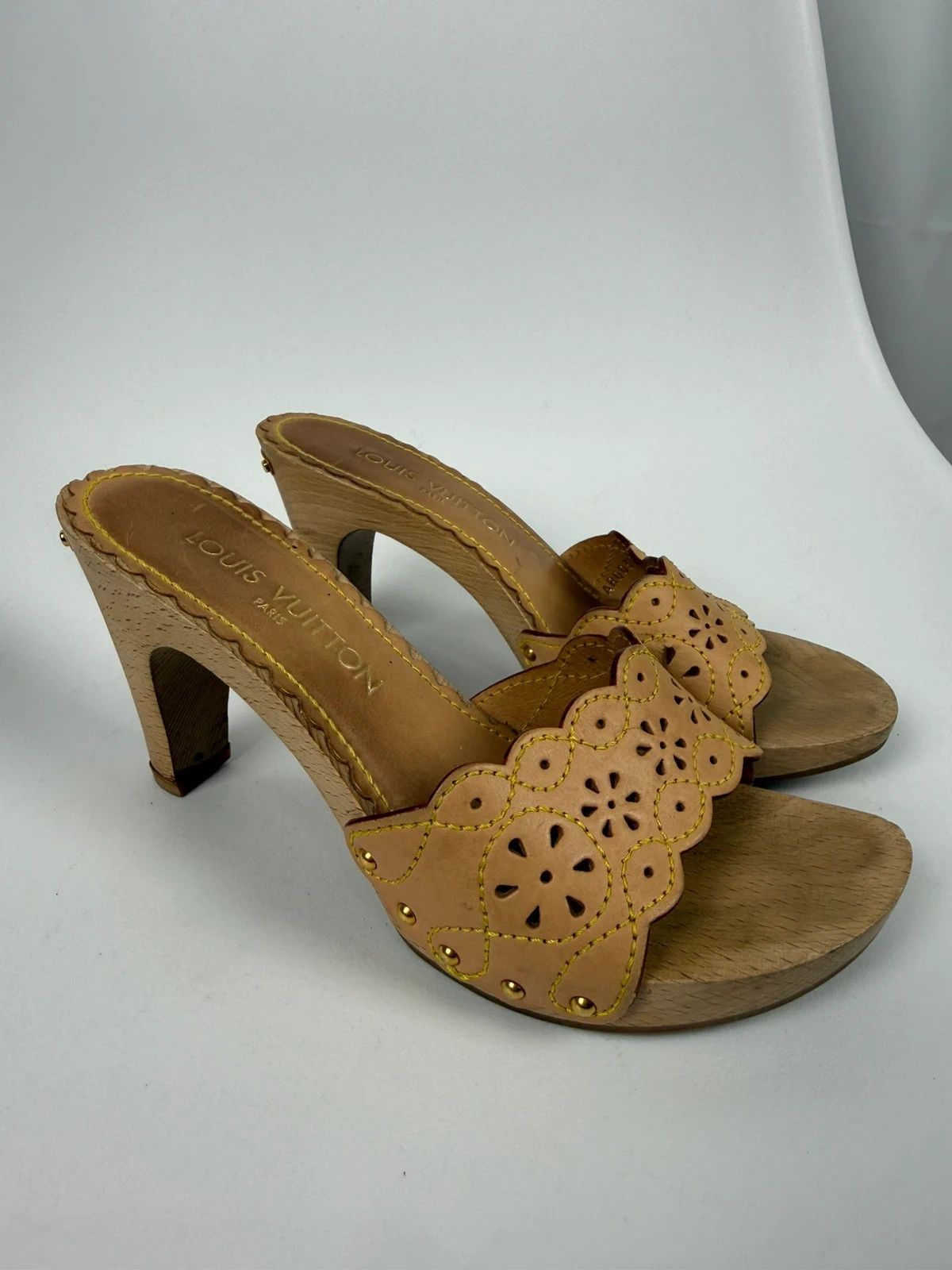 Louis Vuitton Louis Vuitton Leather Wooden Slides Clog Sandals size 37 Size US 7 / IT 37 - 1 Thumbnail