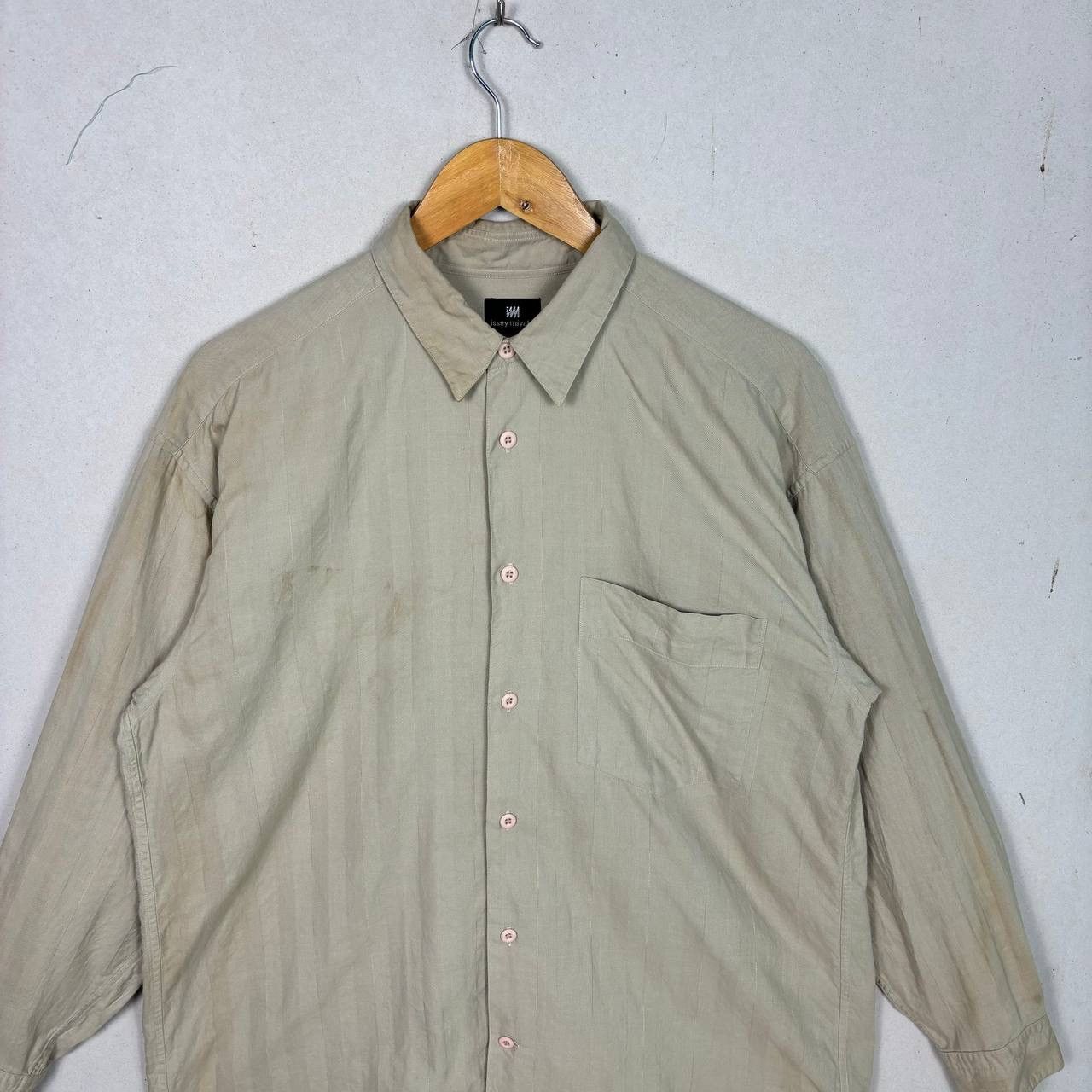 Issey Miyake Vintage 80s Issey Miyake I.S. Striped Shirt Beige Size US M / EU 48-50 / 2 - 3 Thumbnail