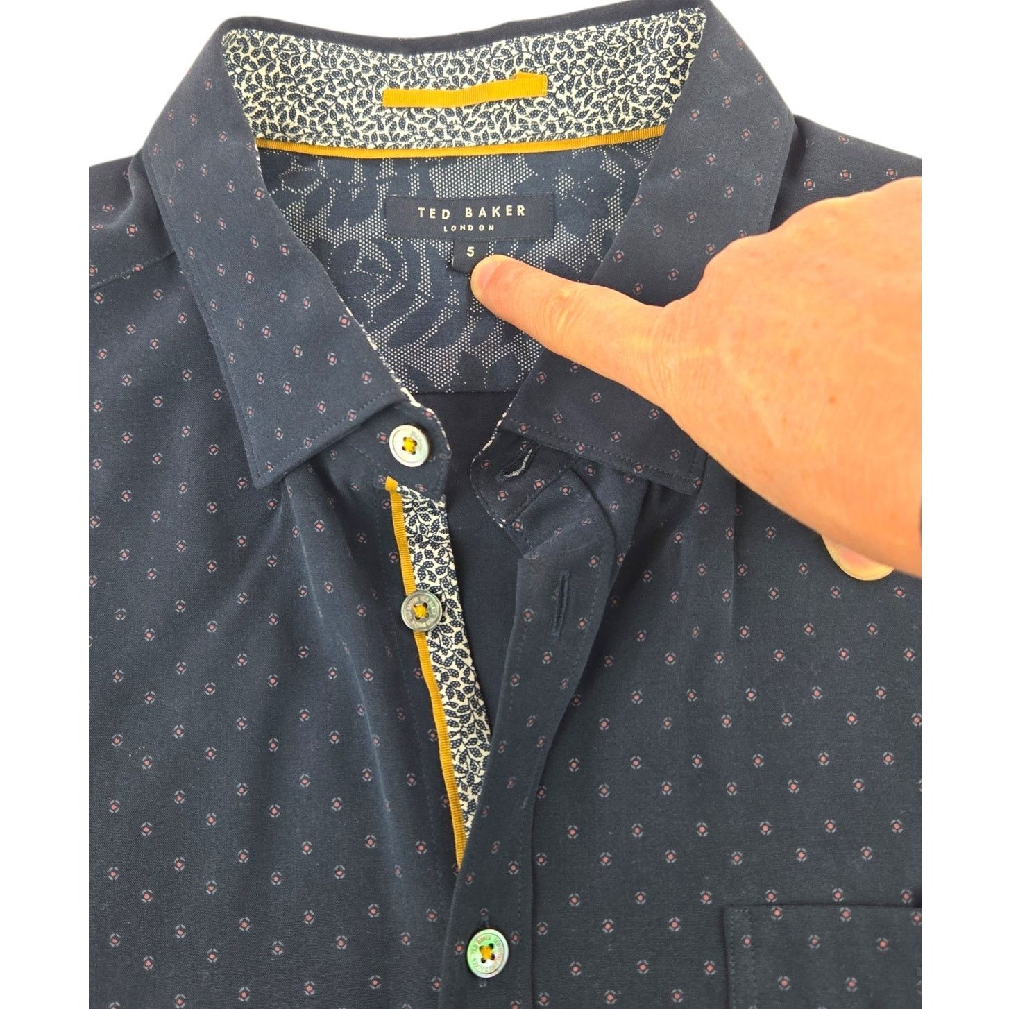 Ted Baker Ted Baker | Navy Blue Patterned Button Up Shirt |Size 5 (XL) Size US XL / EU 56 / 4 - 3 Thumbnail