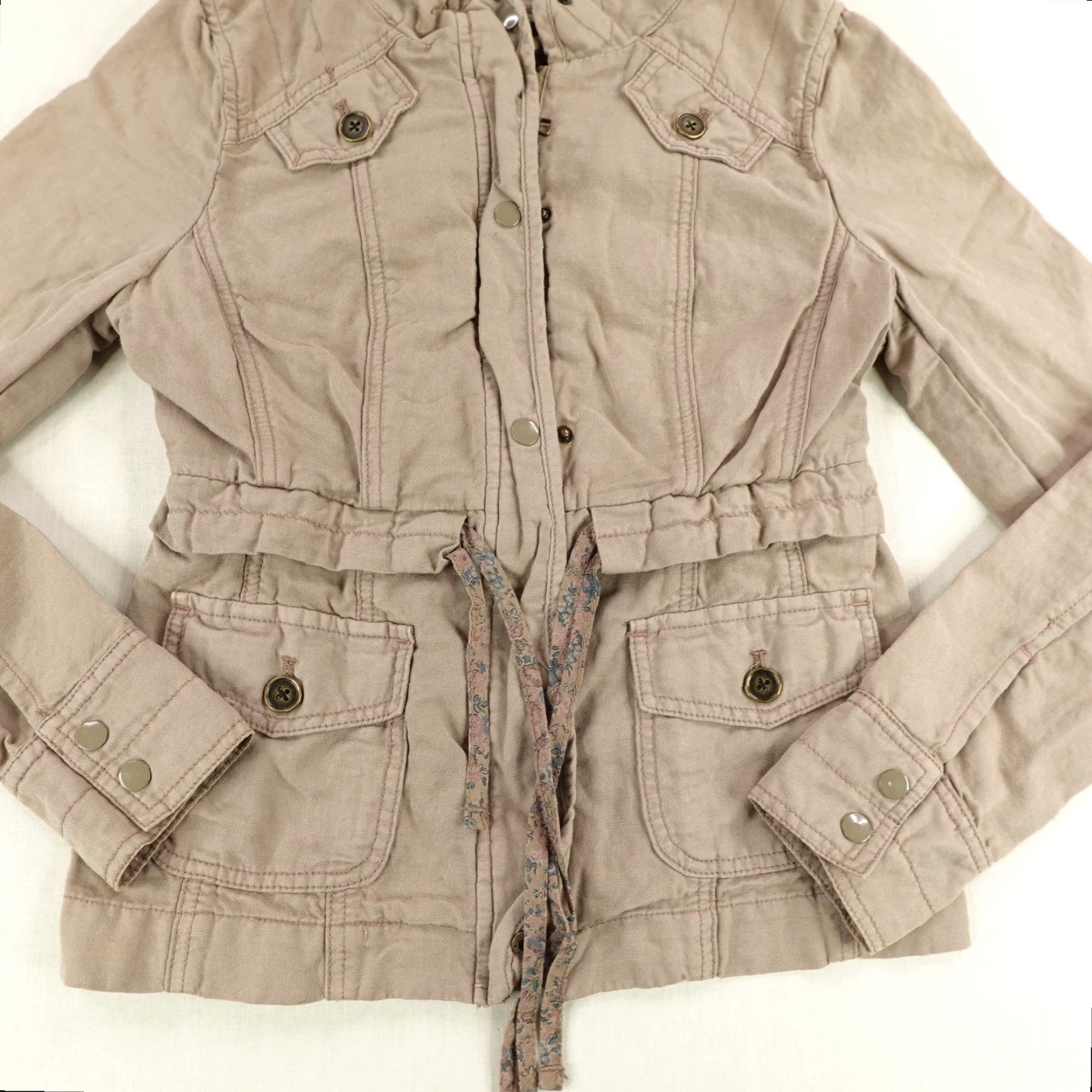 Anthropologie Anthropologie Daughters of the Liberation Beige Military Jacket Womens 2 Lightweight Zip Up Coat Size XS / US 0-2 / IT 36-38 - 3 Thumbnail