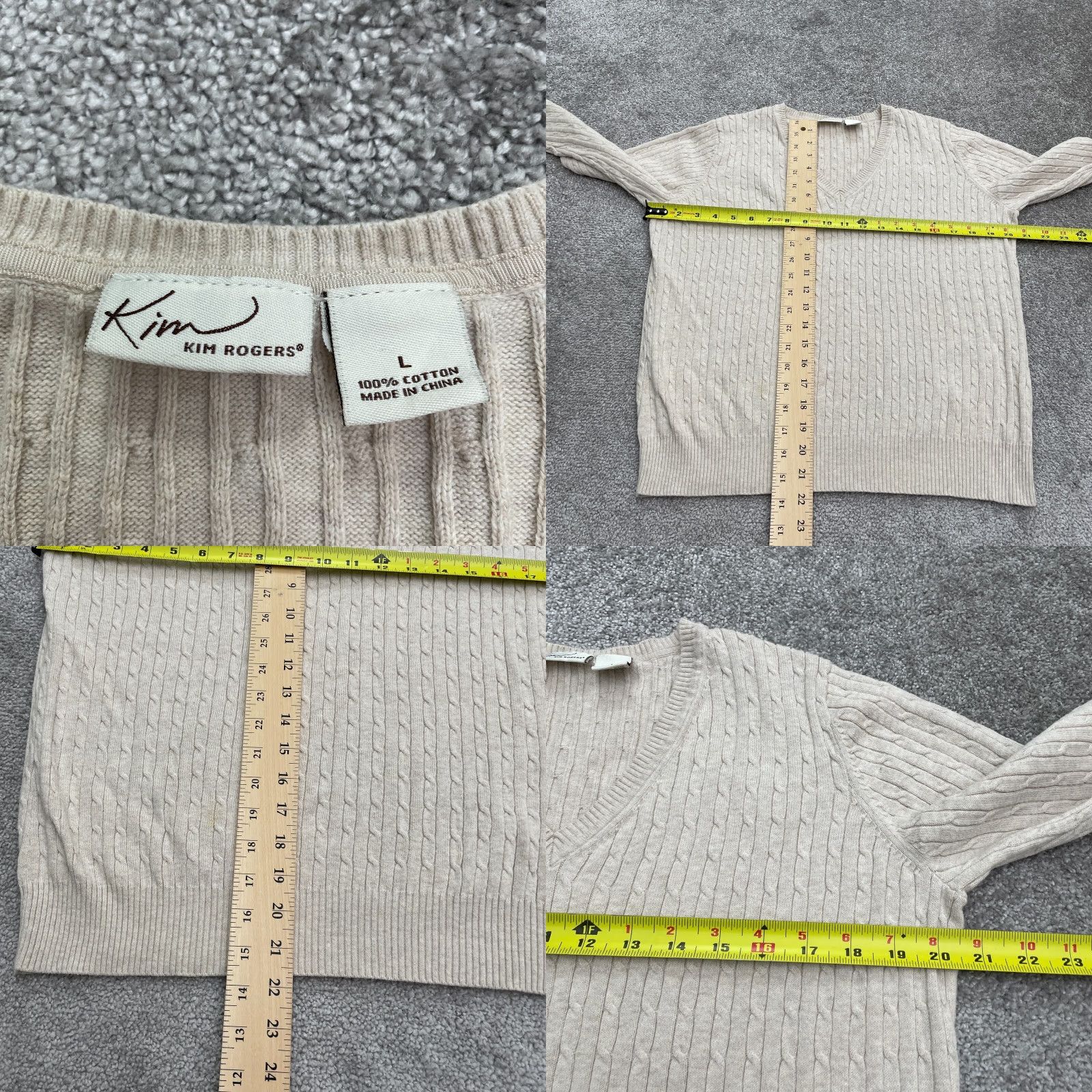 Vintage Kim Rogers Pullover Sweater Women's Large Beige Cable Knit V-Neck Casual Lightweight Size L / US 10 / IT 46 - 8 Thumbnail
