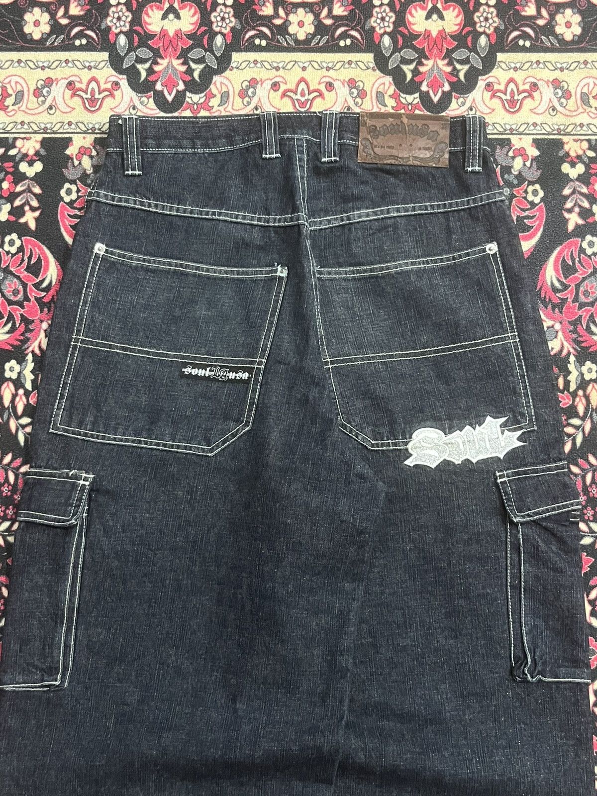 JNCO Vintage Soul Los Angeles Cargo Baggy Black Washed Jeans Size US 29 - 9 Thumbnail
