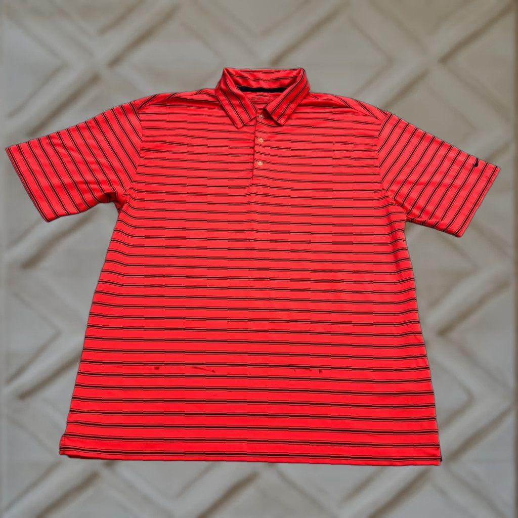 Nike Nike Golf Polo Shirt Mens L Red Striped Dri-Fit FitDry Button Collar Short Sleeve Performance Activewear Size US L / EU 52-54 / 3 - 1 Thumbnail