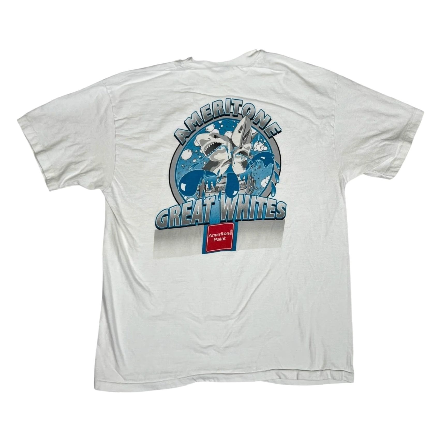 Hanes VINTAGE Ameritone Paint T-Shirt Mens Large White Great Whites Shark 90s Size US L / EU 52-54 / 3 - 2 Thumbnail
