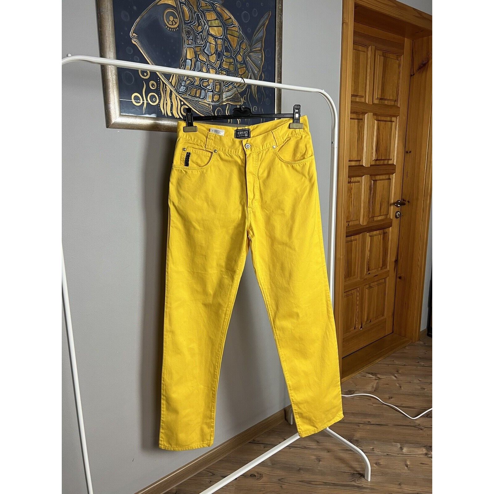 Versace RARE! Versace V2 Classic Men`s Yellow Denim Straight Pants S Size US 33 - 2 Thumbnail