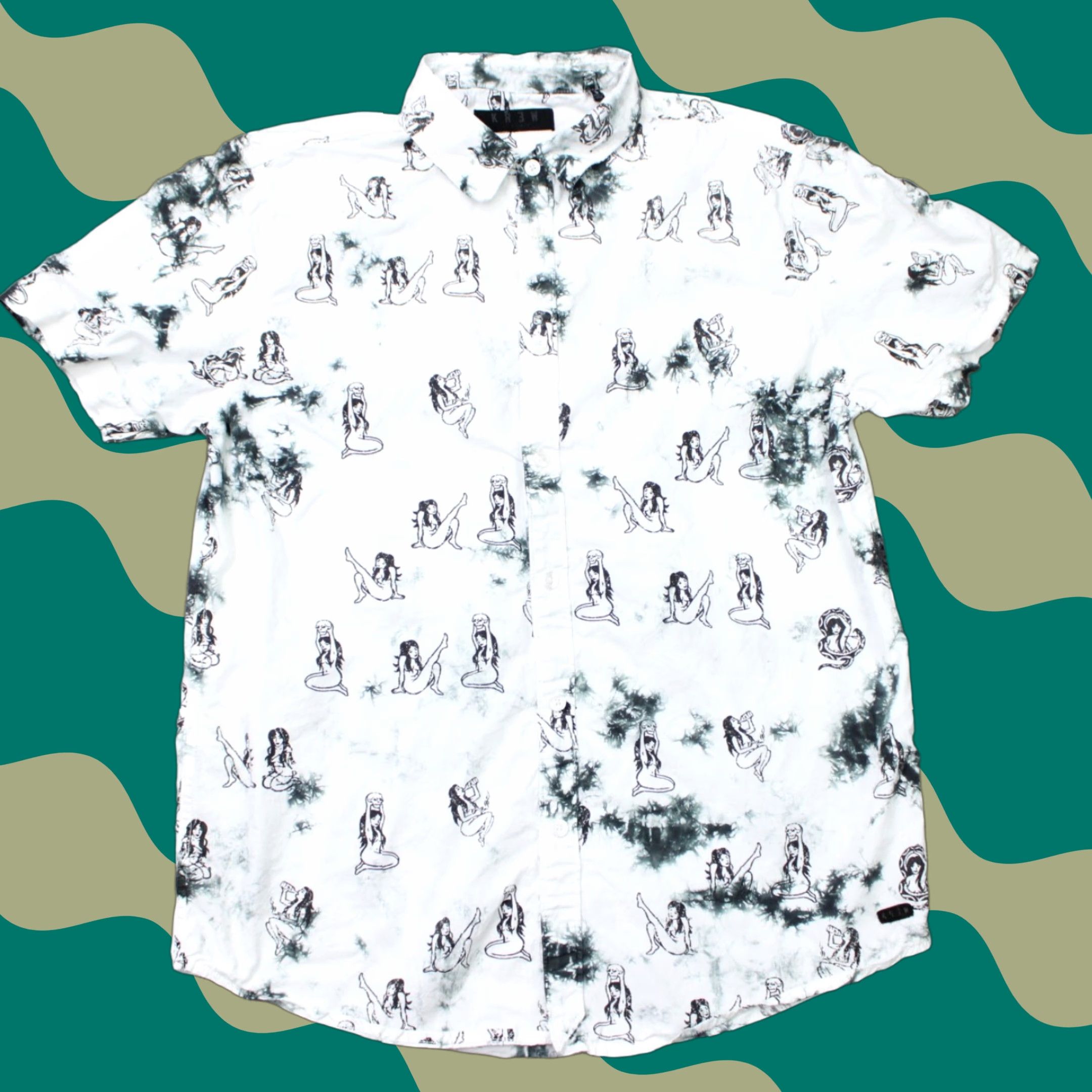 Krewe Krew Shirt Mens Small White/Black All Over Print Cotton S/S Button-Up Casual 90s Womens? Size S / US 4 / IT 40 - 1 Thumbnail
