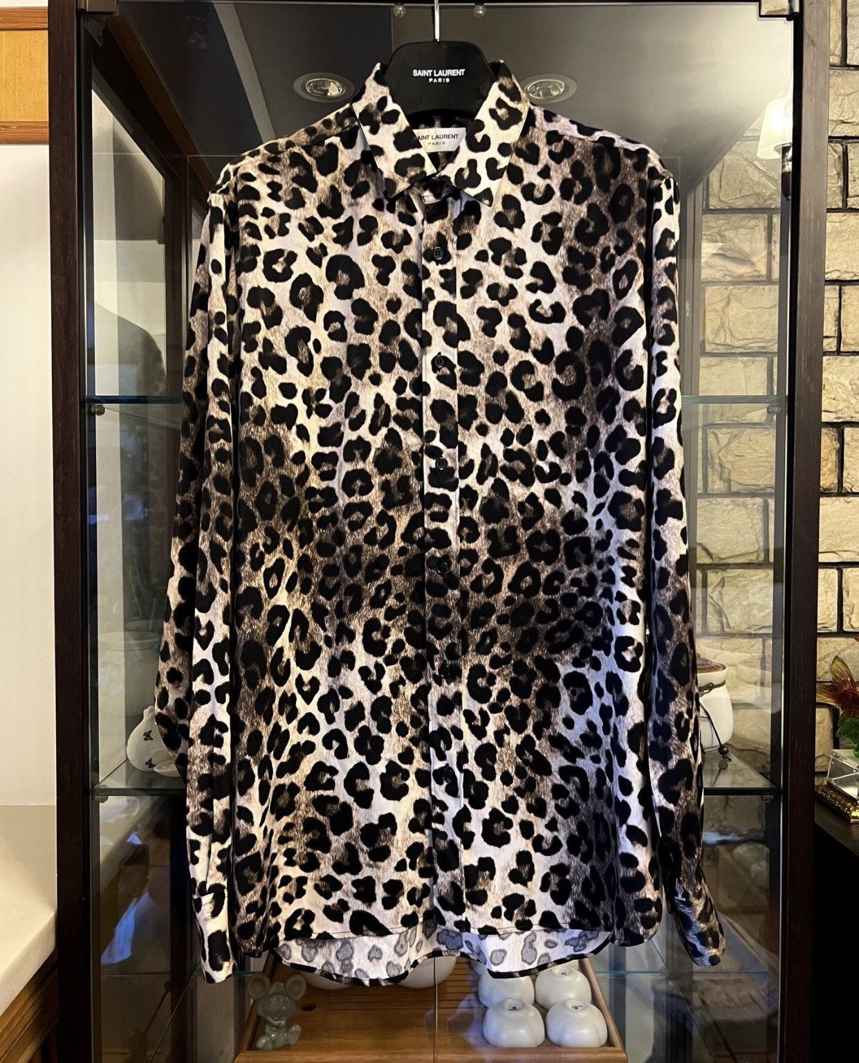 image of Saint Laurent Paris x YVES Saint Laurent Slp Genuine 14Fw Black Cuba Collar Silk Shirt in Yellow (S
