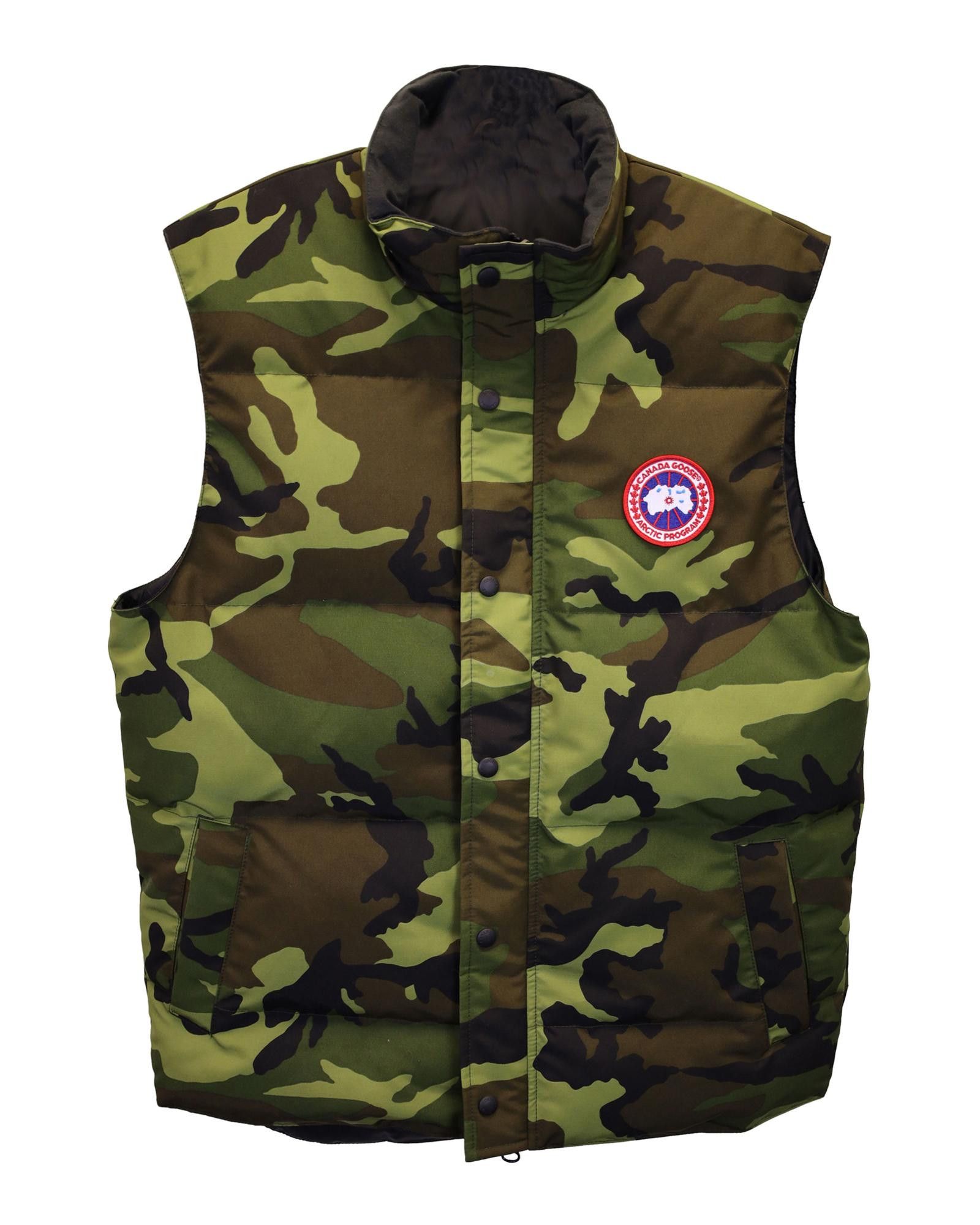 image of Canada Goose Camouflage Print Down Vest With Suede Trim in Green/Olive, Men's (Size Large)