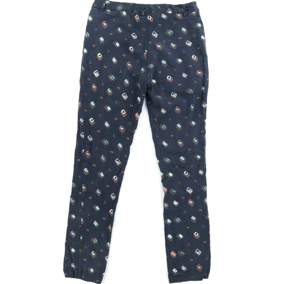 Vintage Greyhound Bus Driver MTV Rayon Knit Chino Pants Navy Blue All Over Print Women's 26 Size 26" / US 2 / IT 38 - 4 Thumbnail