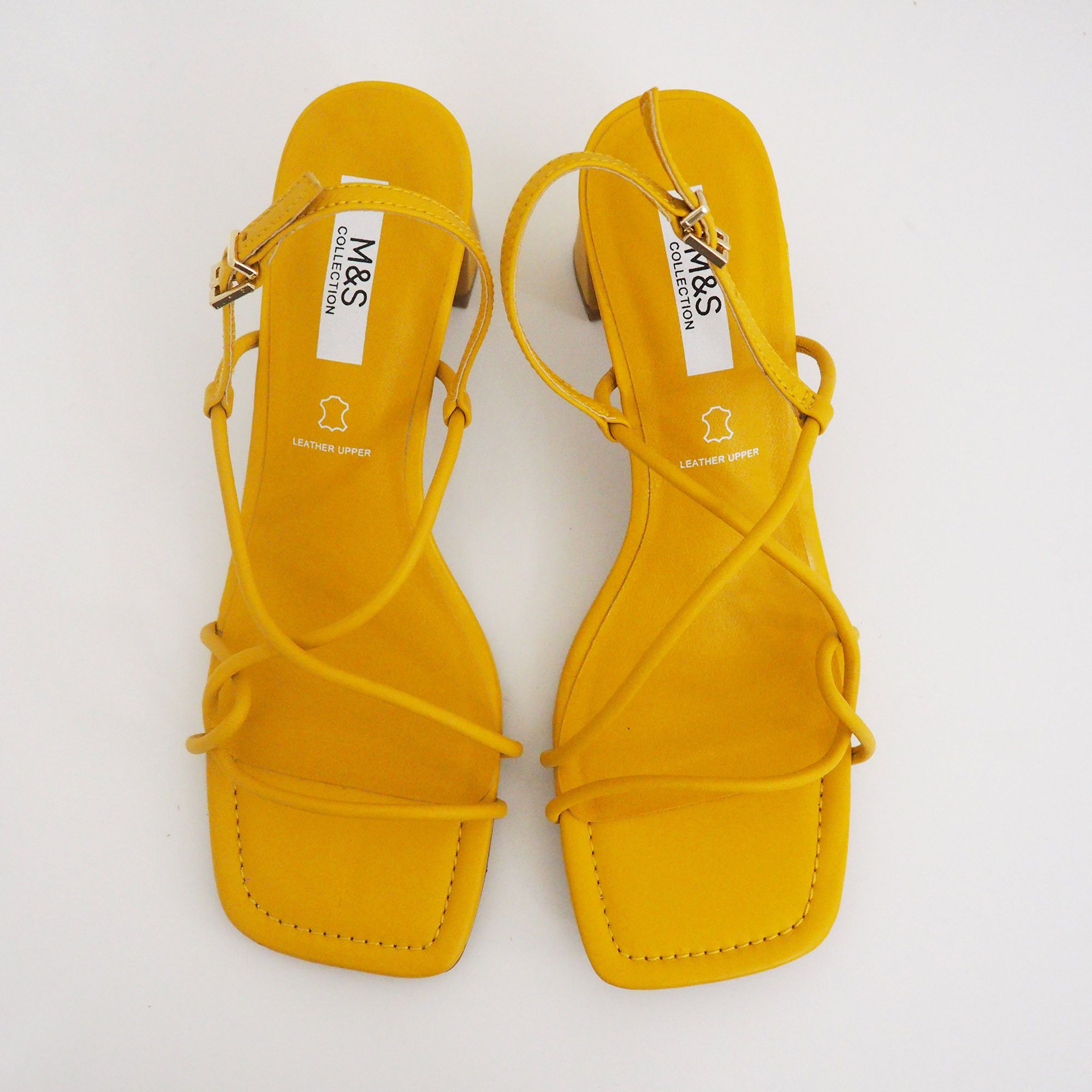 Marks And Spencer Marks Spencer strappy leather heeled sandals in yellow Grailed